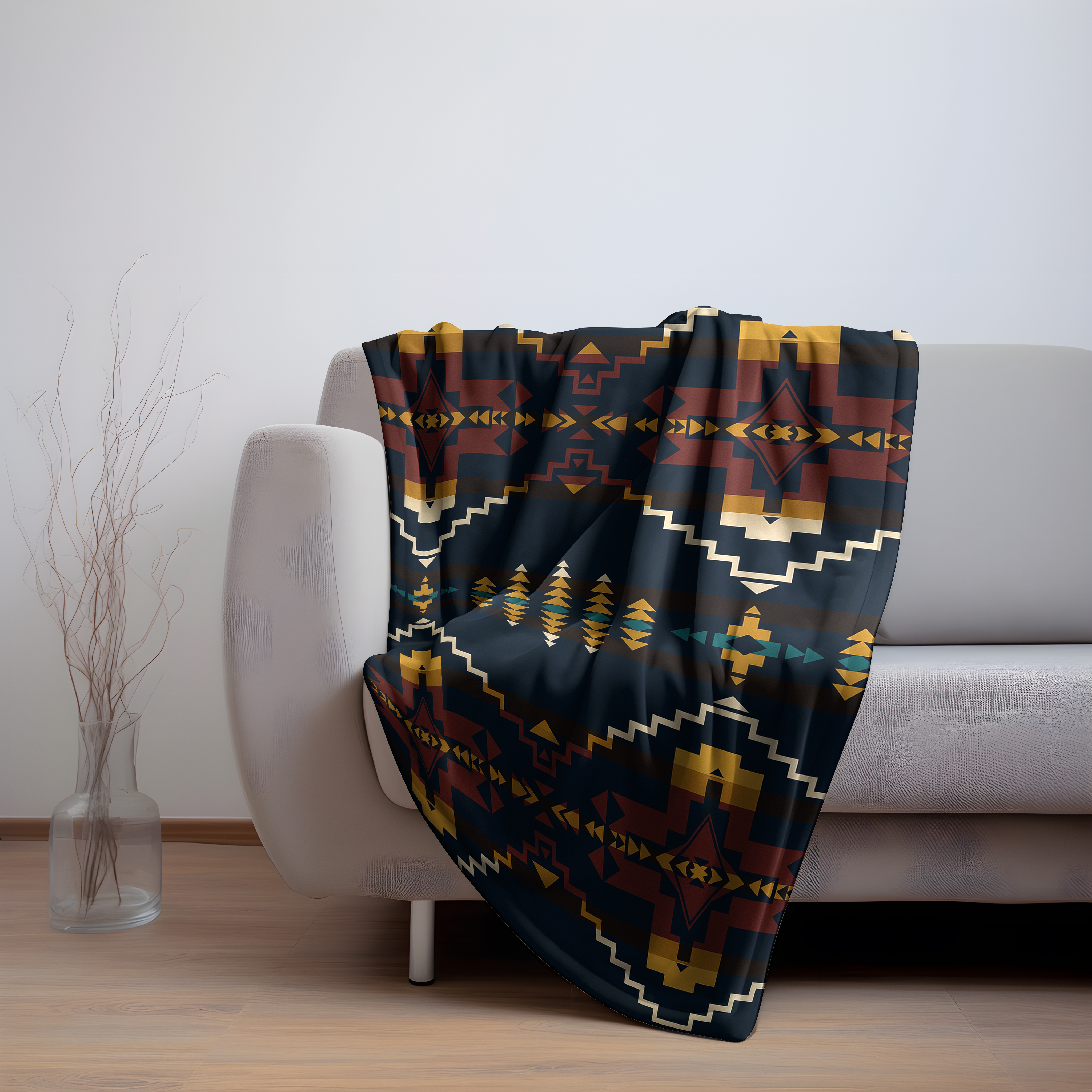 Bold Tribal Sherpa Blanket | Geometric Fleece Throw for Couch, Bed, or Cabin | Warm Gift for Men & Women - Image 1 | Lily's Pad Studio