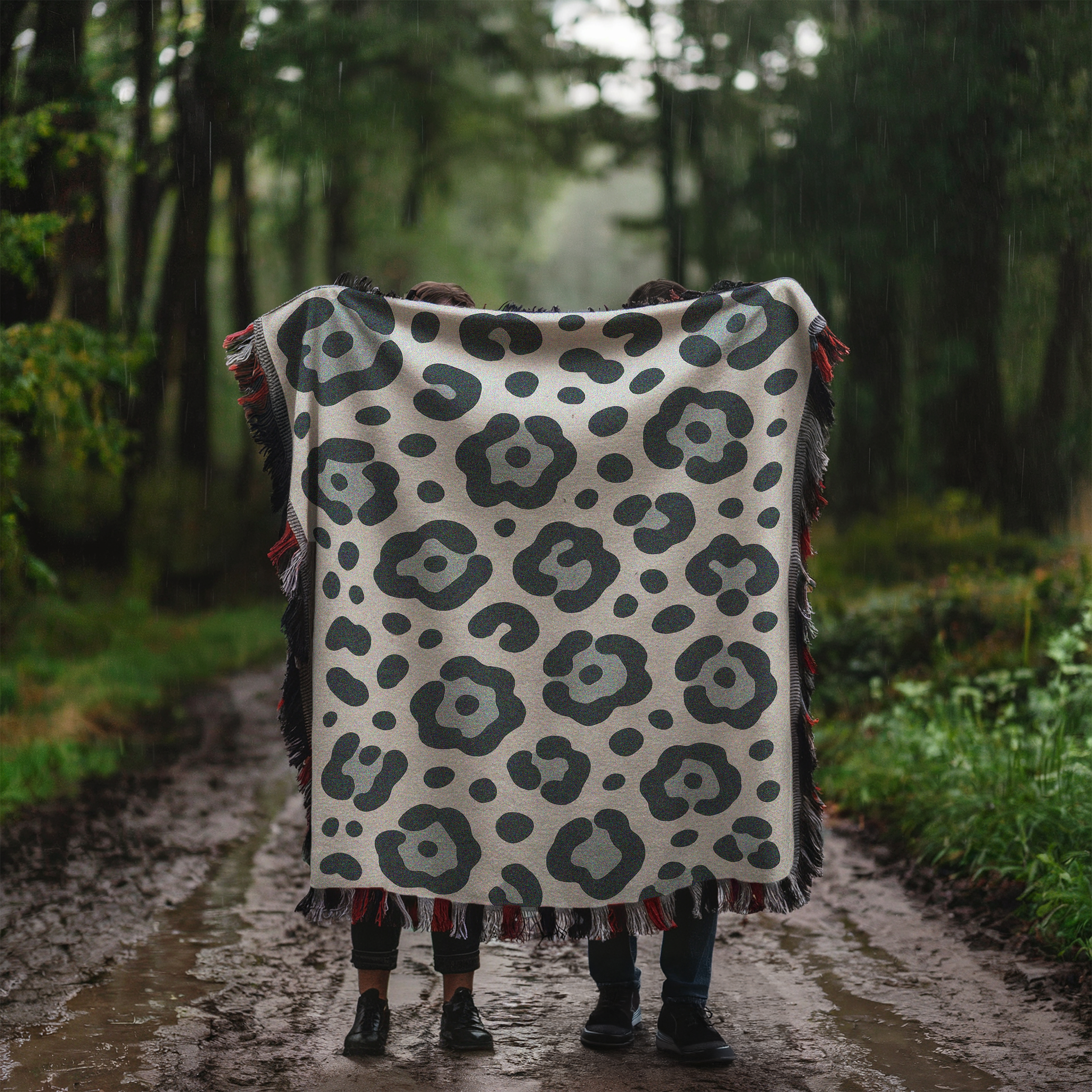 Snow Leopard Woven Blanket with Fringe | Cotton Animal-Print Throw for Couch & Bed, Cozy Boho Home Décor, Perfect Gift | Lily's Pad Studio