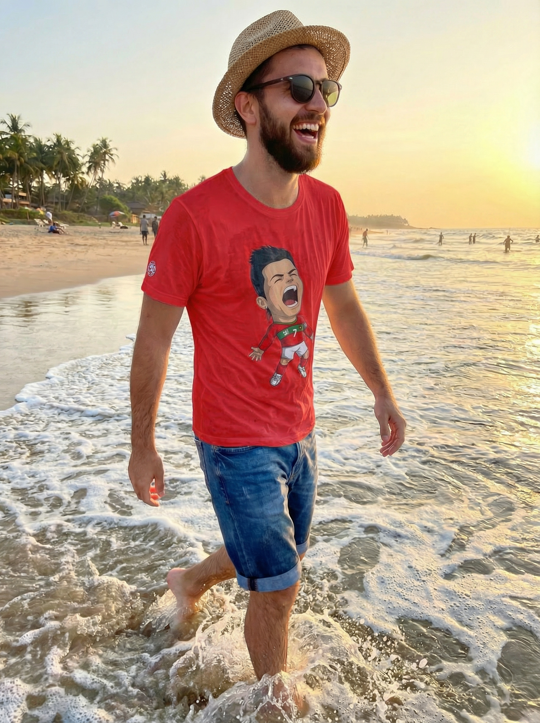 Soccer Star Cartoon Tee — Celebratory Cristiano-Inspired Football Fan Shirt
