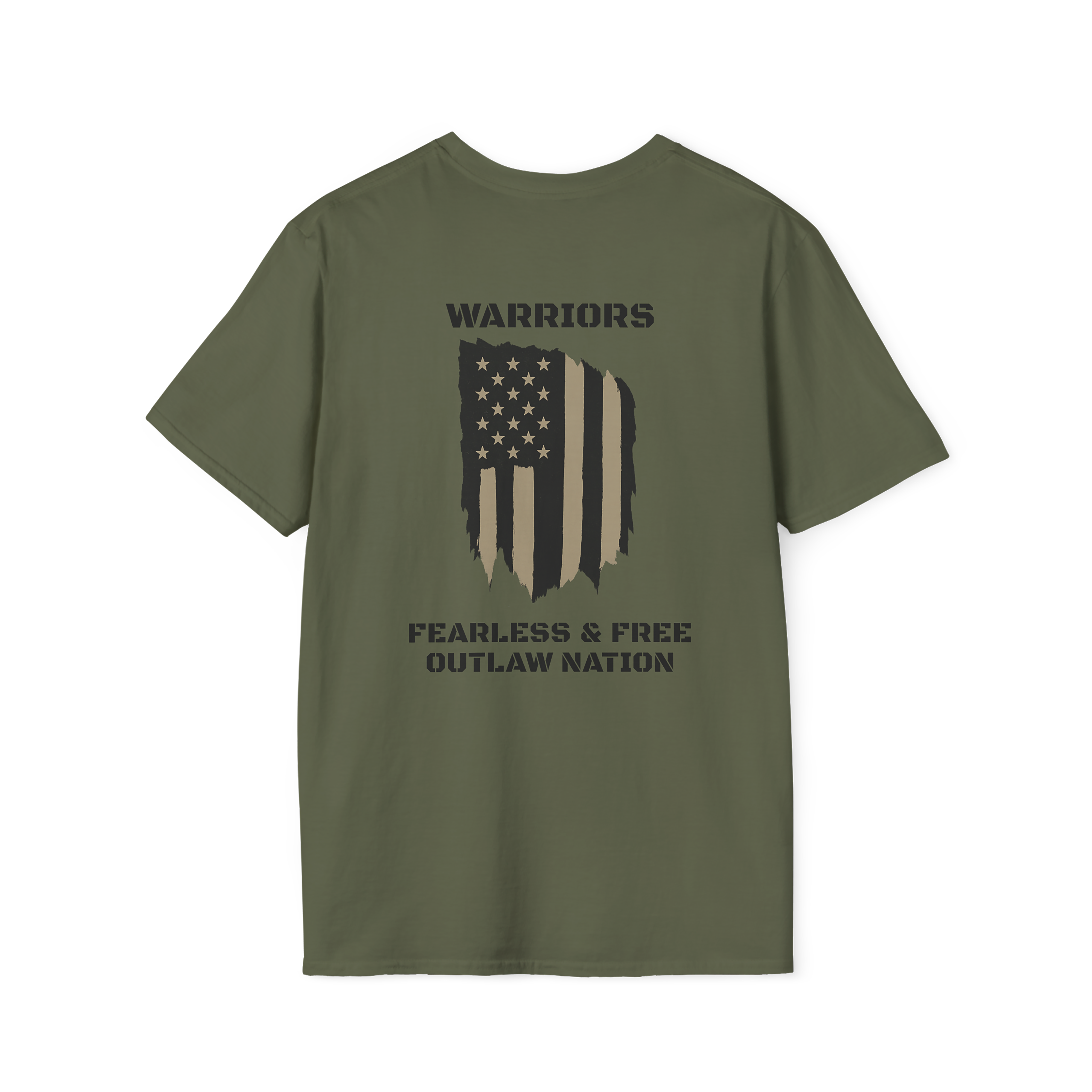 Mens -Warriors Outlaw Nation T-Shirt — "Fearless & Free" American Flag Design