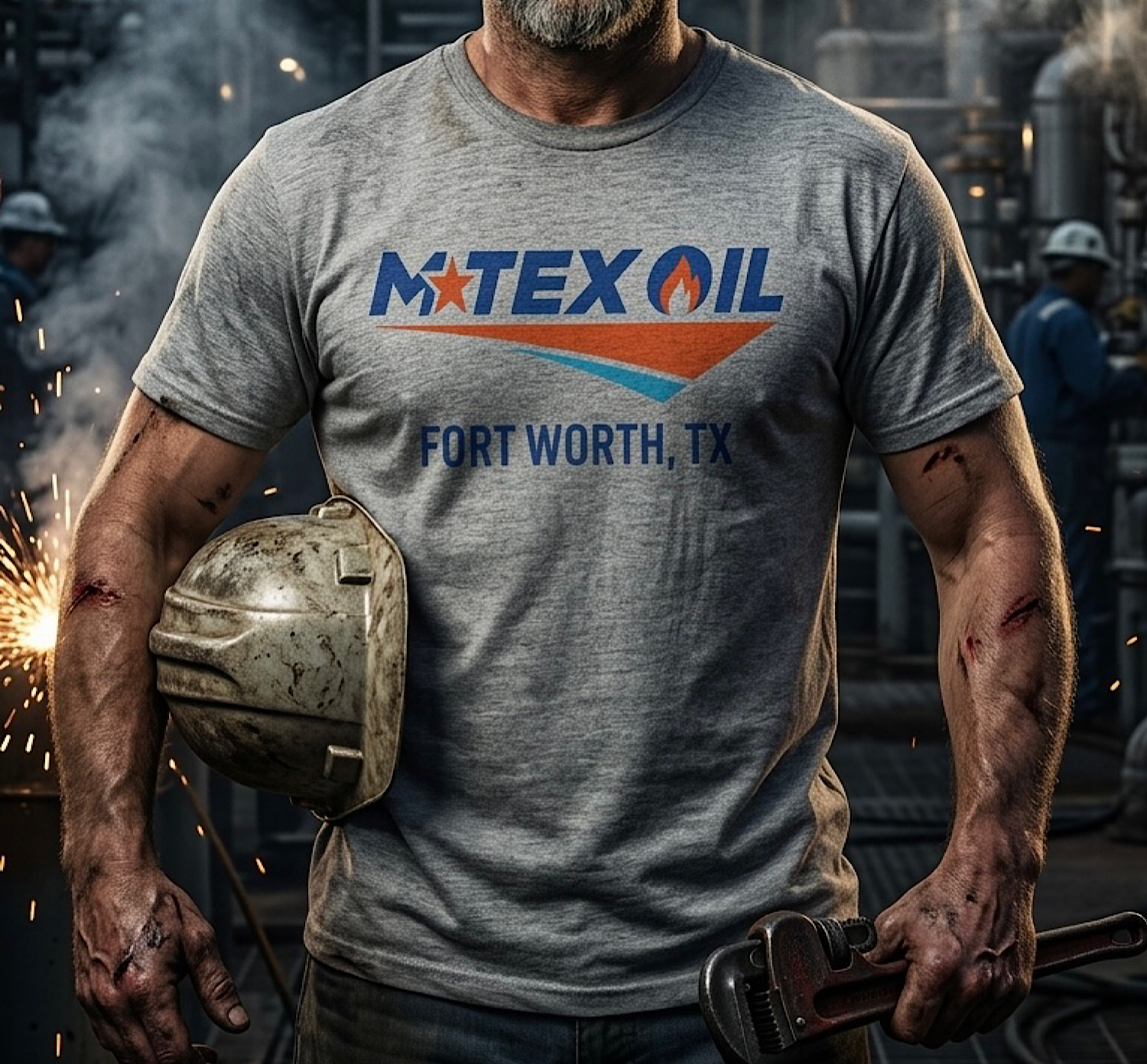 M-Tex Oil Shirt Fort Worth TX Landman Oilfield Tee Patch Café  T-Shirt color preview 3