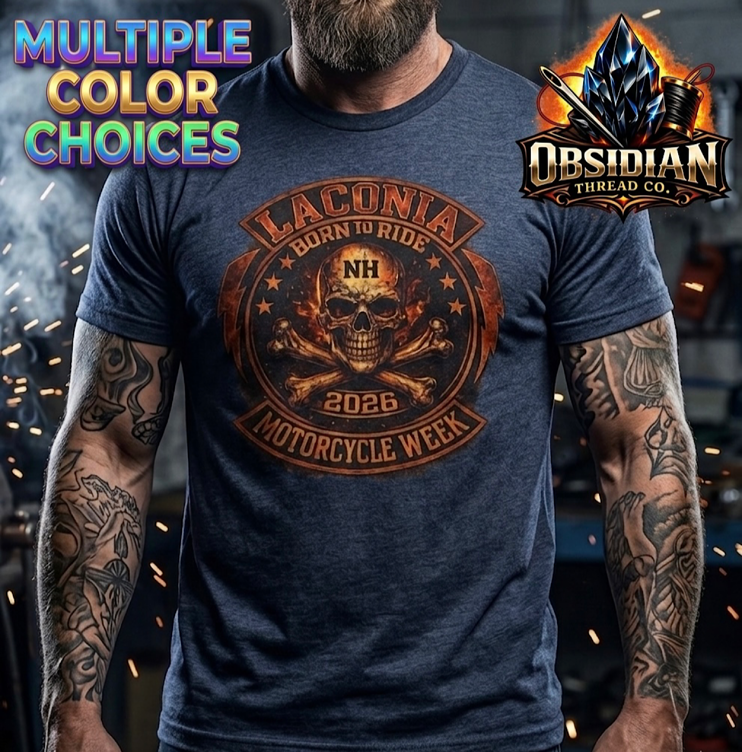 Laconia Bike Week 2026 Shirt NH Motorcycle Rally Skull Biker Tee Vintage Style color preview 4