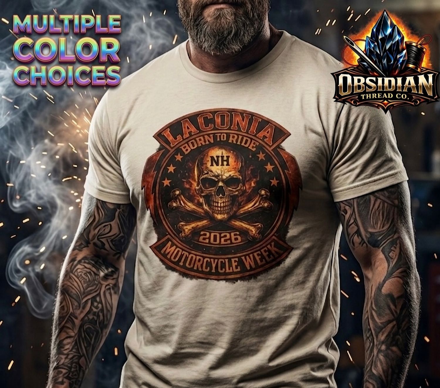 Laconia Bike Week 2026 Shirt NH Motorcycle Rally Skull Biker Tee Vintage Style color preview 3