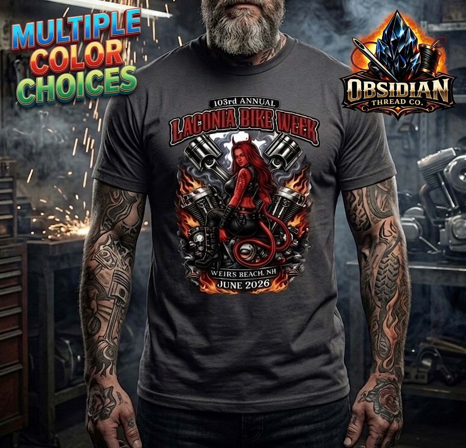 2026 Laconia Bike Week Shirt 103rd Annual Weirs Beach NH Biker Motorcycle Rally  color preview 2