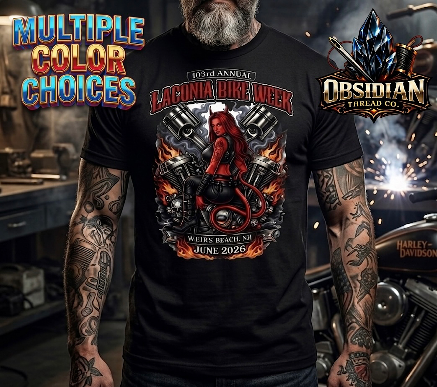 2026 Laconia Bike Week Shirt 103rd Annual Weirs Beach NH Biker Motorcycle Rally  color preview 3