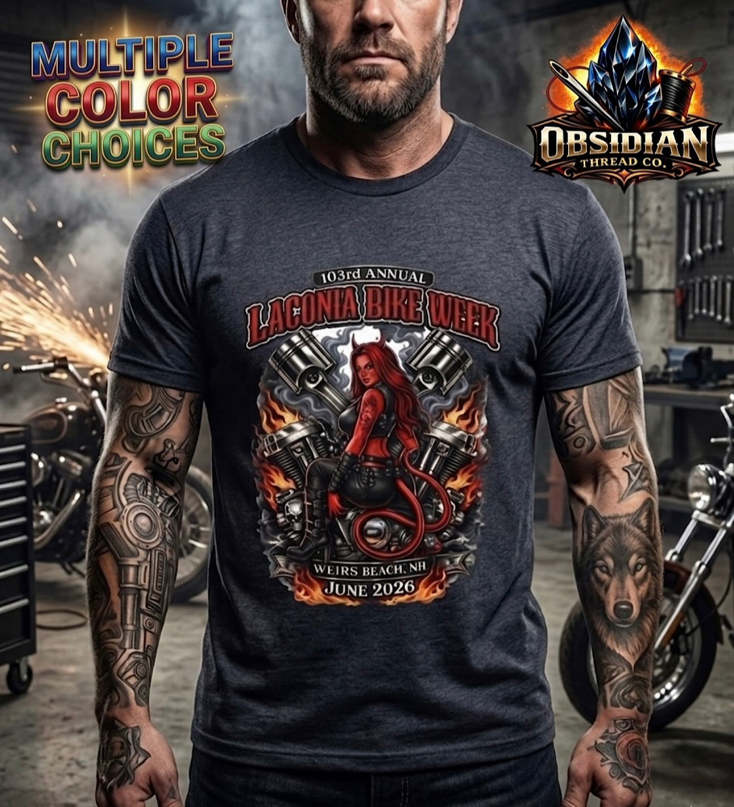 2026 Laconia Bike Week Shirt 103rd Annual Weirs Beach NH Biker Motorcycle Rally  color preview 4