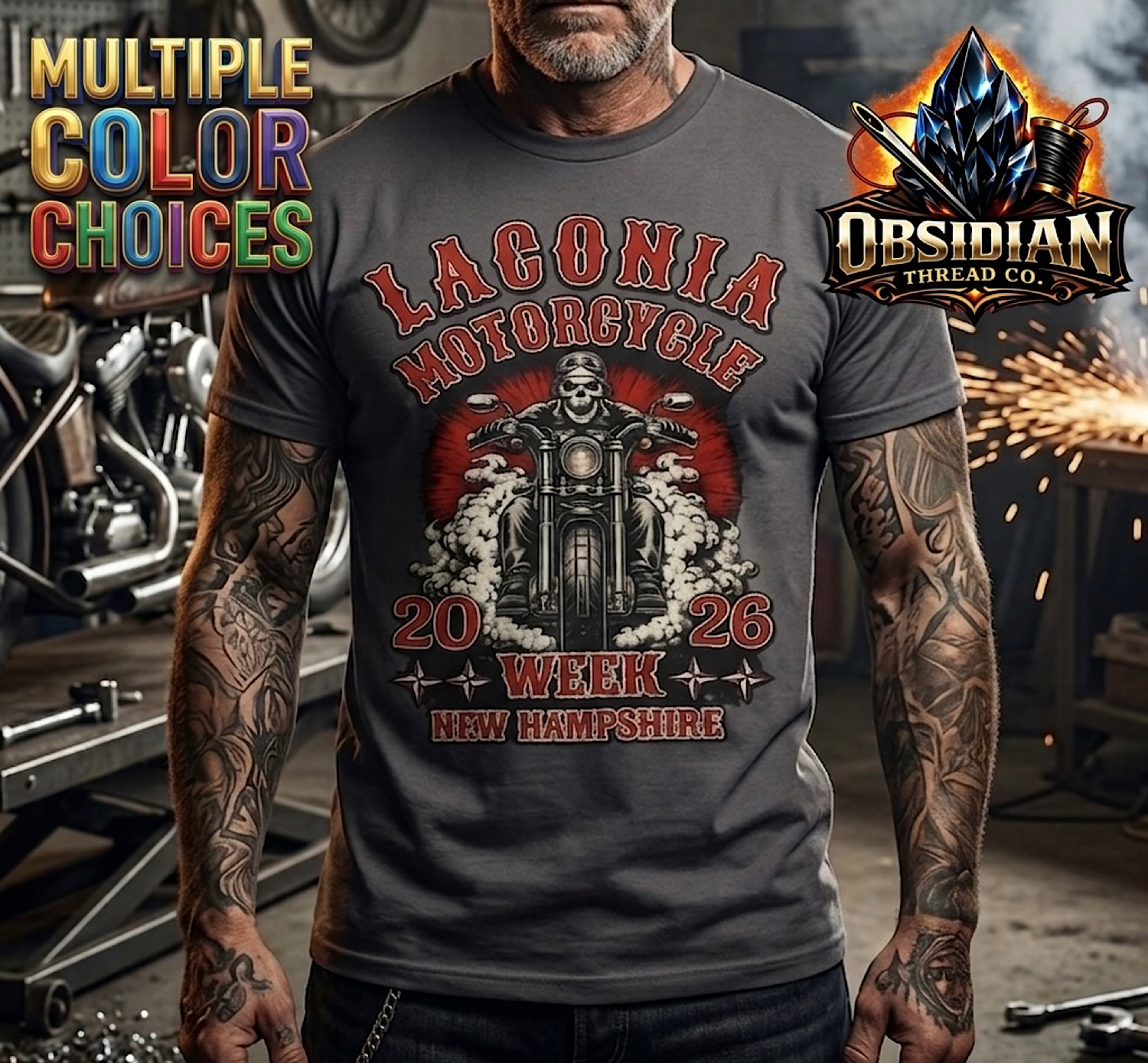 Laconia NH Bike Week 2026 Shirt Motorcycle Rally Skull Rider Tee Biker T-Shirt color preview 2