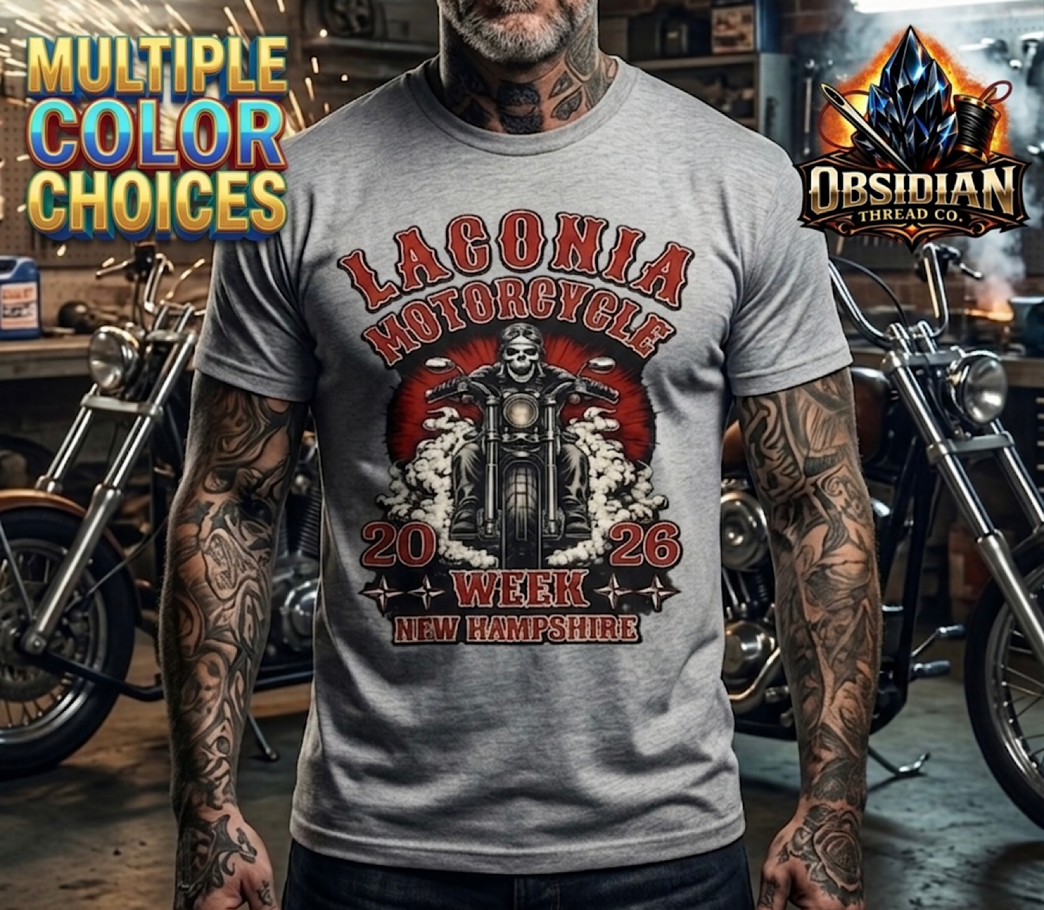 Laconia NH Bike Week 2026 Shirt Motorcycle Rally Skull Rider Tee Biker T-Shirt color preview 4