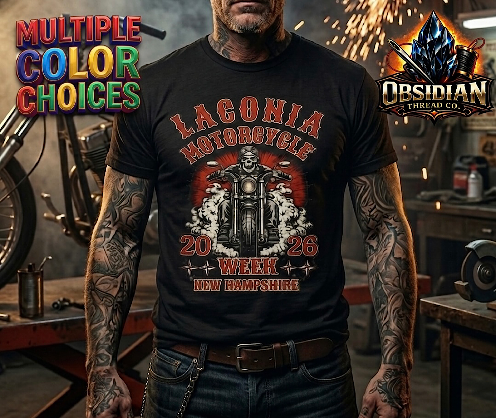 Laconia NH Bike Week 2026 Shirt Motorcycle Rally Skull Rider Tee Biker T-Shirt color preview 3