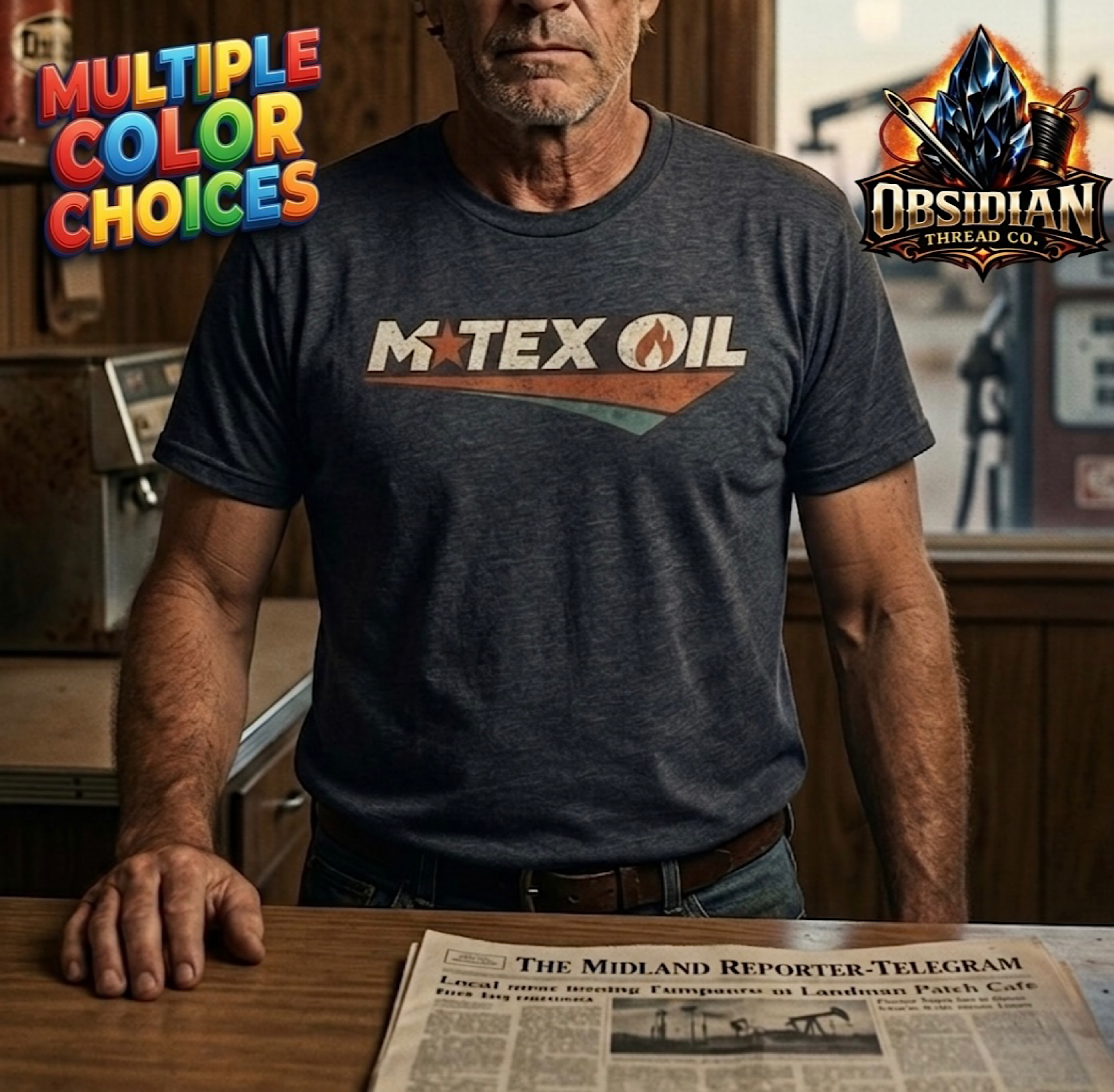 M-TEX Oil Shirt Vintage 1985 Style Landman Patch Tee Texas Oilfield T-Shirt  color preview 4