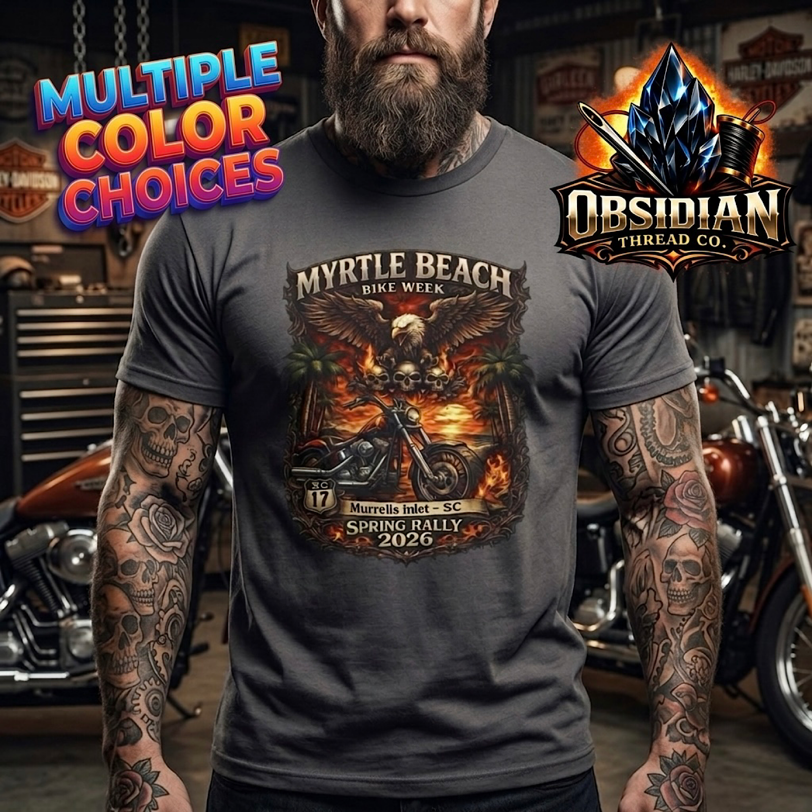 2026 Myrtle Beach Bike Week Shirt Spring Rally Murrells SC Biker No Harley Tee color preview 2