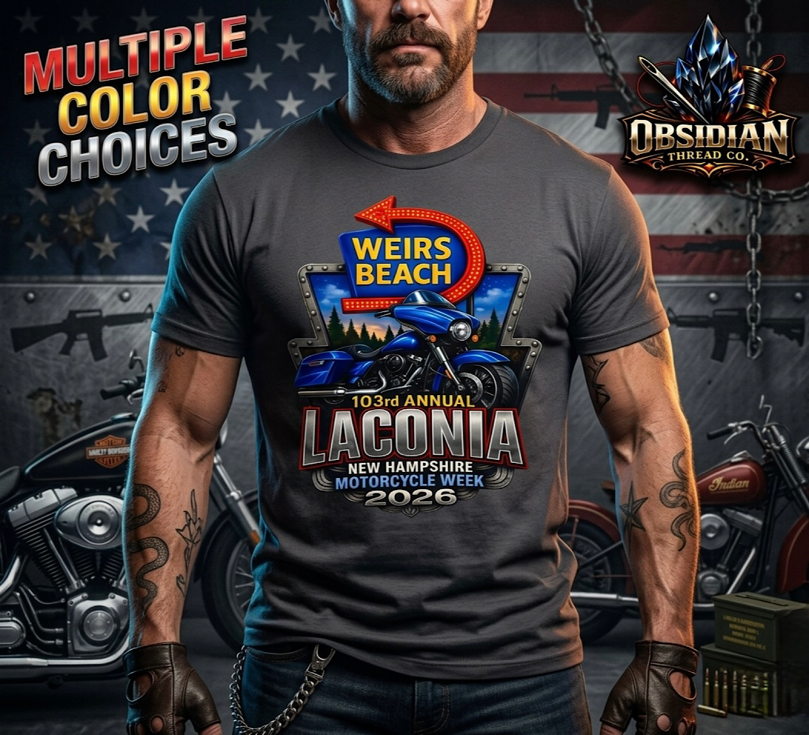 Laconia Bike Week 2026 Shirt Weirs Beach NH Motorcycle Rally Biker No Harley Tee color preview 2