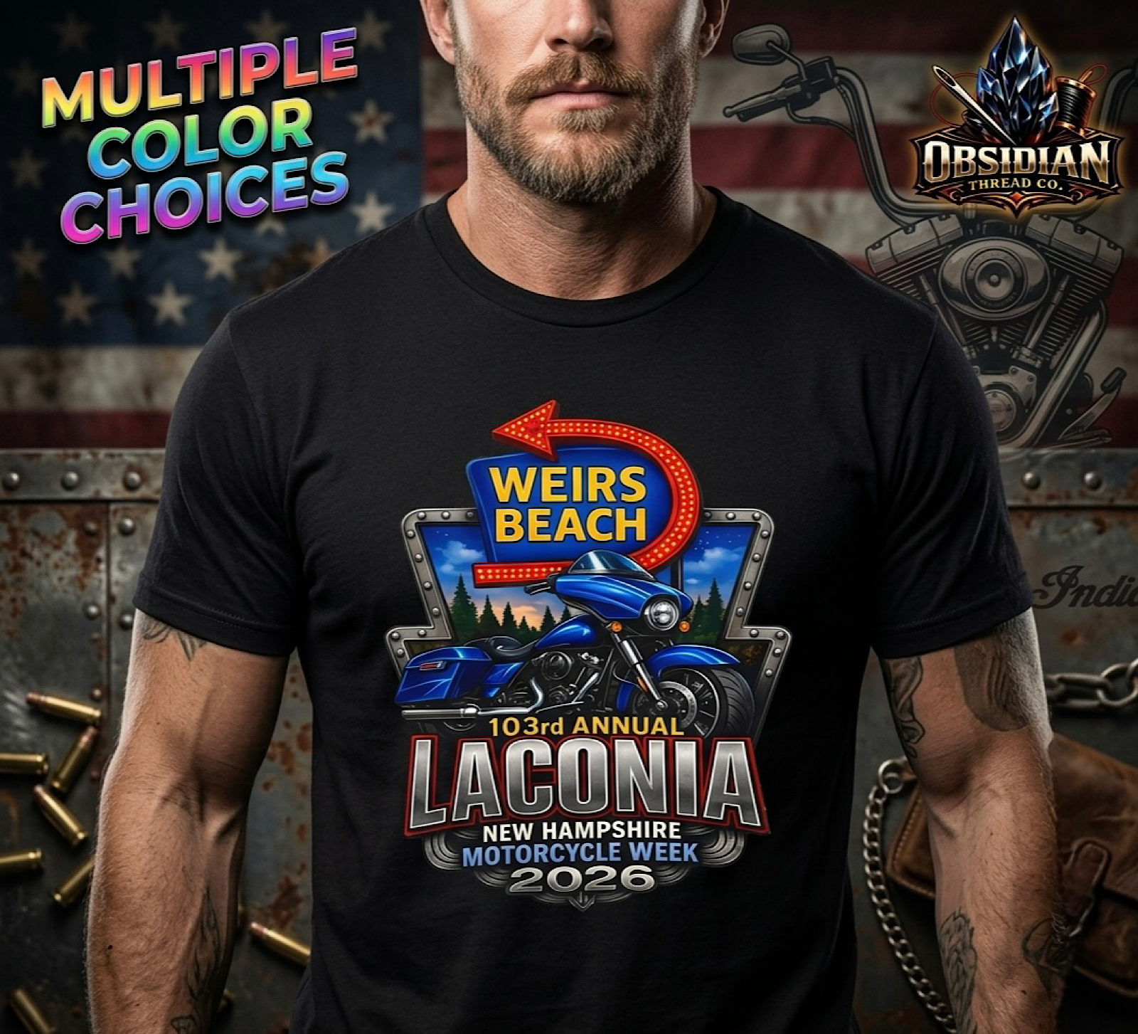Laconia Bike Week 2026 Shirt Weirs Beach NH Motorcycle Rally Biker No Harley Tee color preview 3