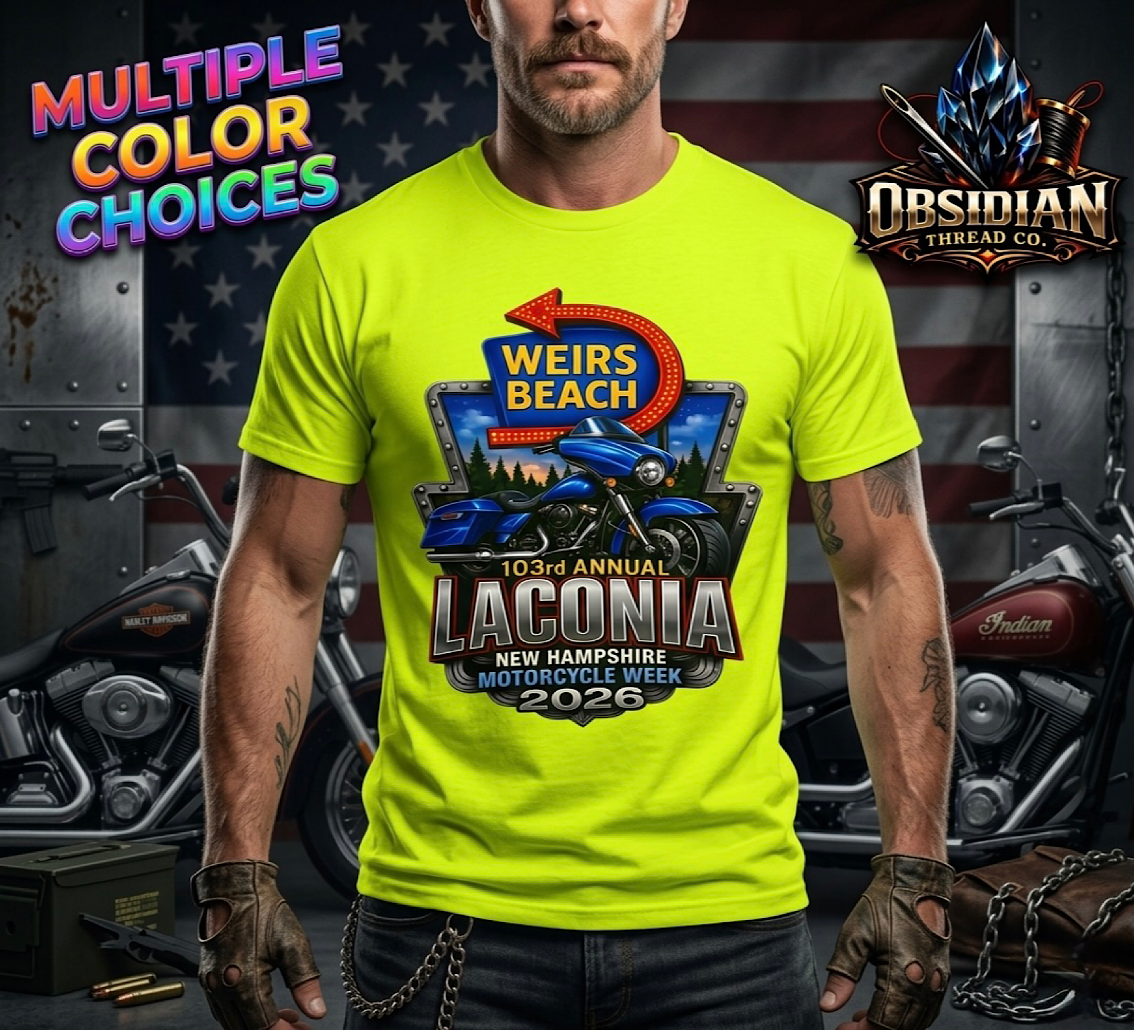 Laconia Bike Week 2026 Shirt Weirs Beach NH Motorcycle Rally Biker No Harley Tee color preview 4