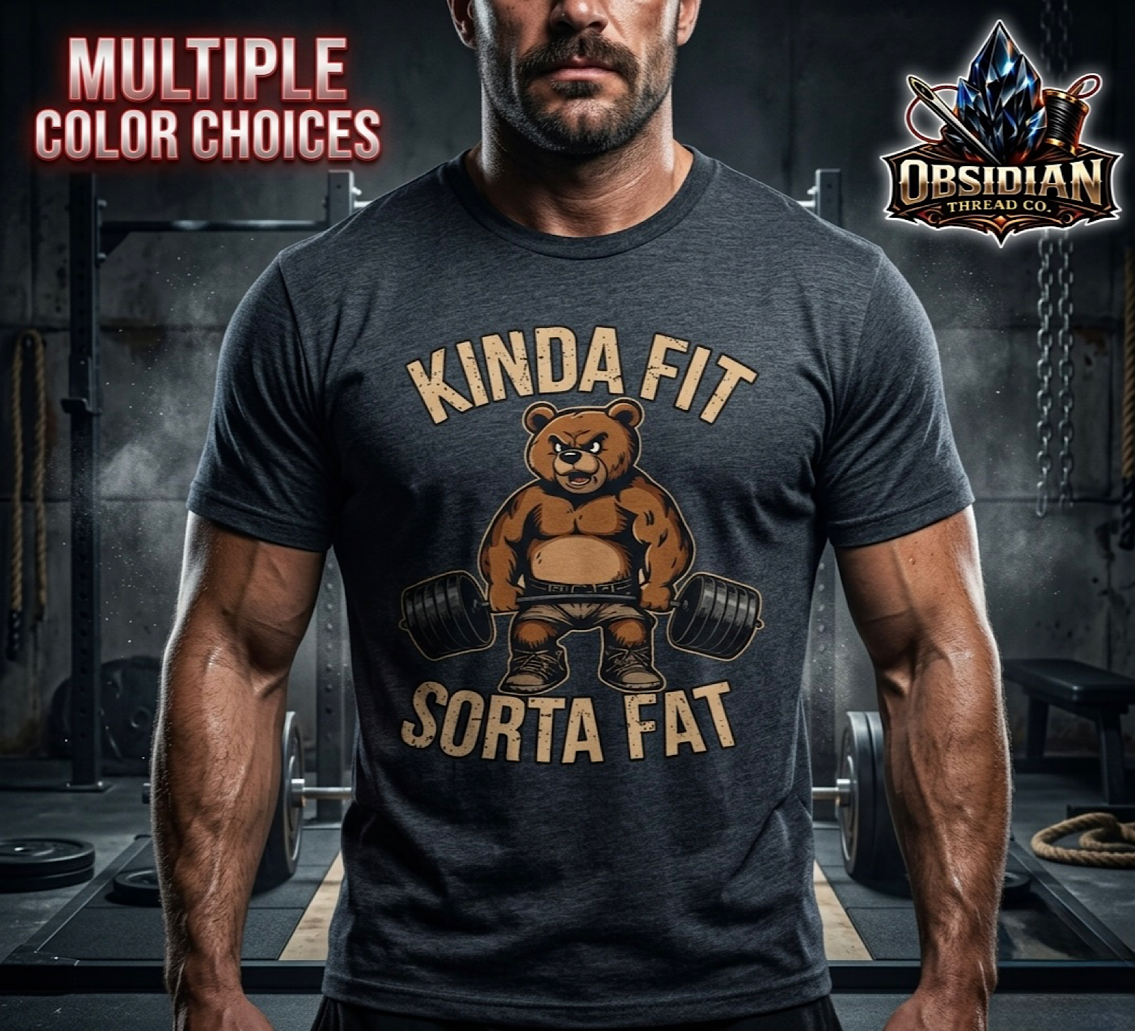 Kinda Fit Sorta Fat Shirt Funny Gym Workout Bear Lifting Weights Tee product preview