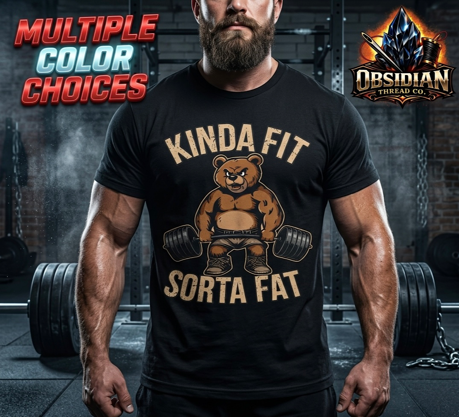 Kinda Fit Sorta Fat Shirt Funny Gym Workout Bear Lifting Weights Tee color preview 2
