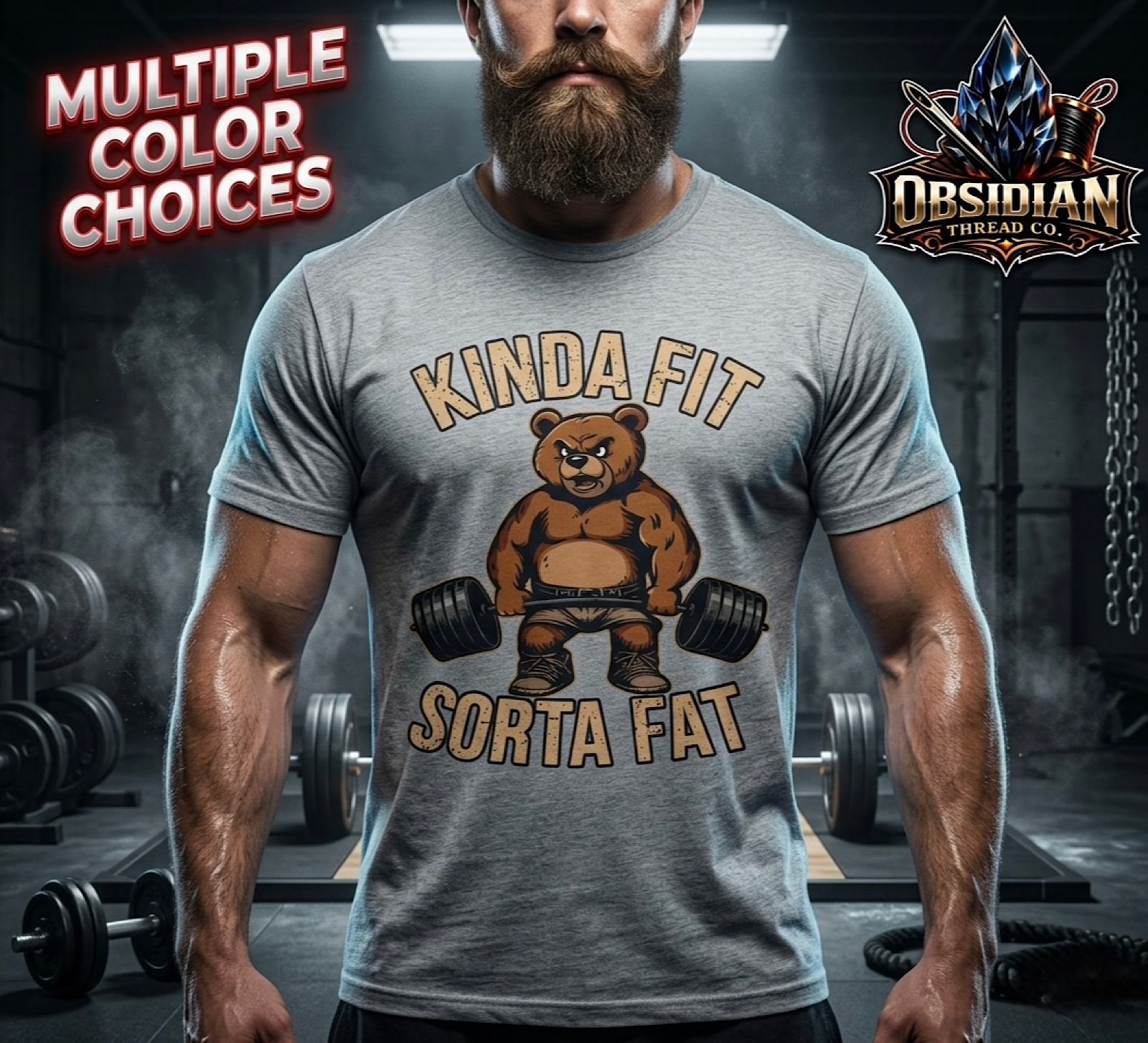 Kinda Fit Sorta Fat Shirt Funny Gym Workout Bear Lifting Weights Tee color preview 3