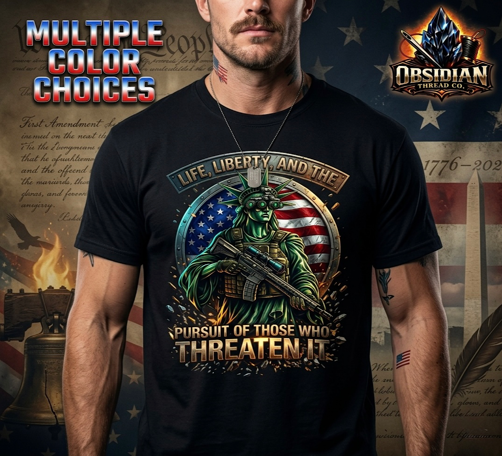 America 250 Shirt 1st Amendment Patriot Statue of Liberty 1776 2026 Freedom Tee color preview 2