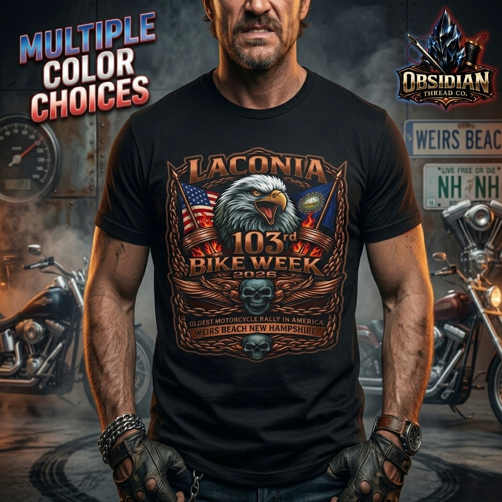 Laconia Bike Week 2026 Shirt 103rd Rally Eagle Skull NH Biker Tee USA No Harley product preview