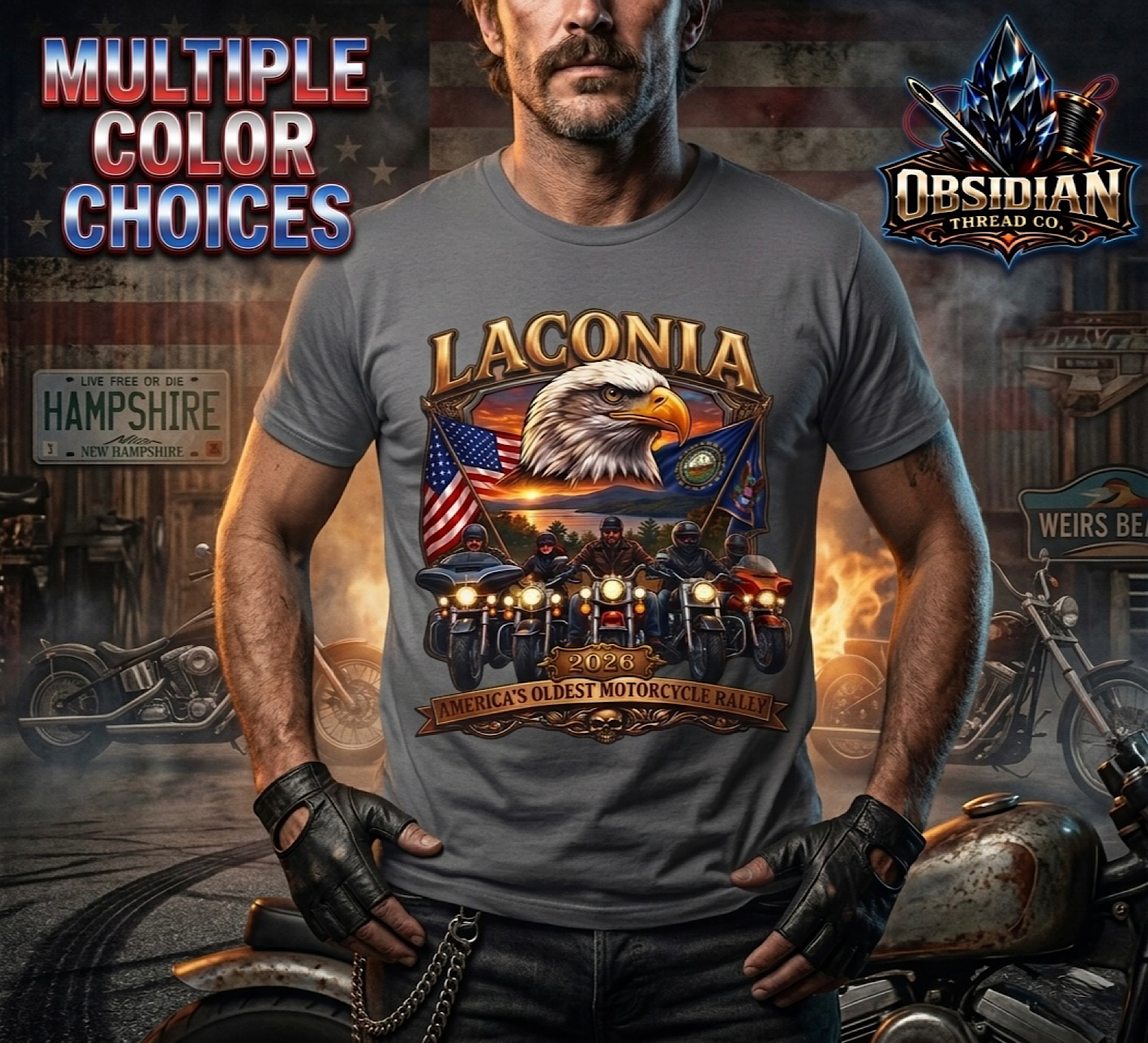 Laconia Bike Week 2026 Shirt Eagle Biker Rally NH Motorcycle USA Tee No Harley product preview