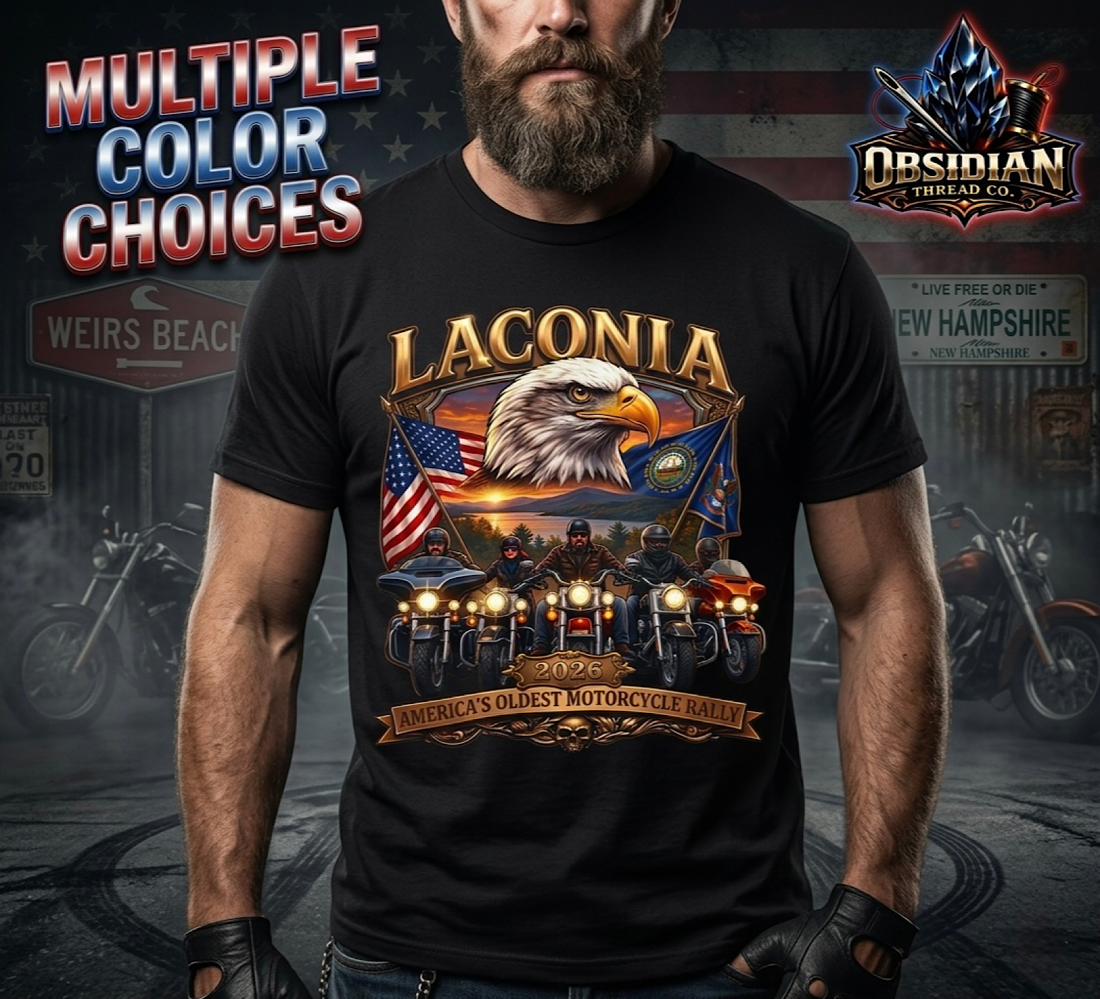 Laconia Bike Week 2026 Shirt Eagle Biker Rally NH Motorcycle USA Tee No Harley color preview 3