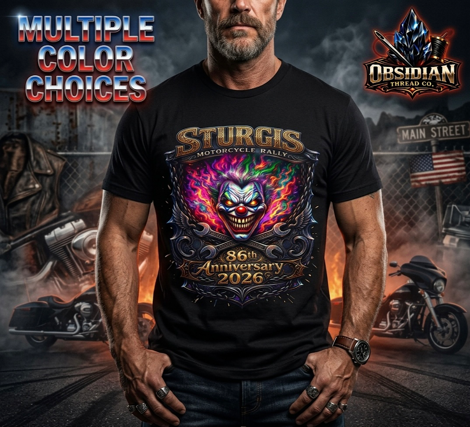 Sturgis 2026 Shirt 86th Anniversary Motorcycle Rally Biker Clown Tee No Harley color preview 4