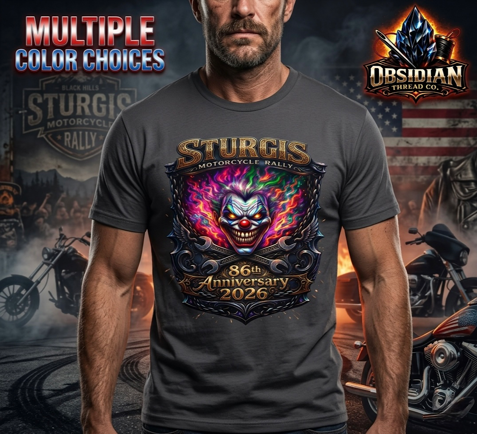 Sturgis 2026 Shirt 86th Anniversary Motorcycle Rally Biker Clown Tee No Harley color preview 2