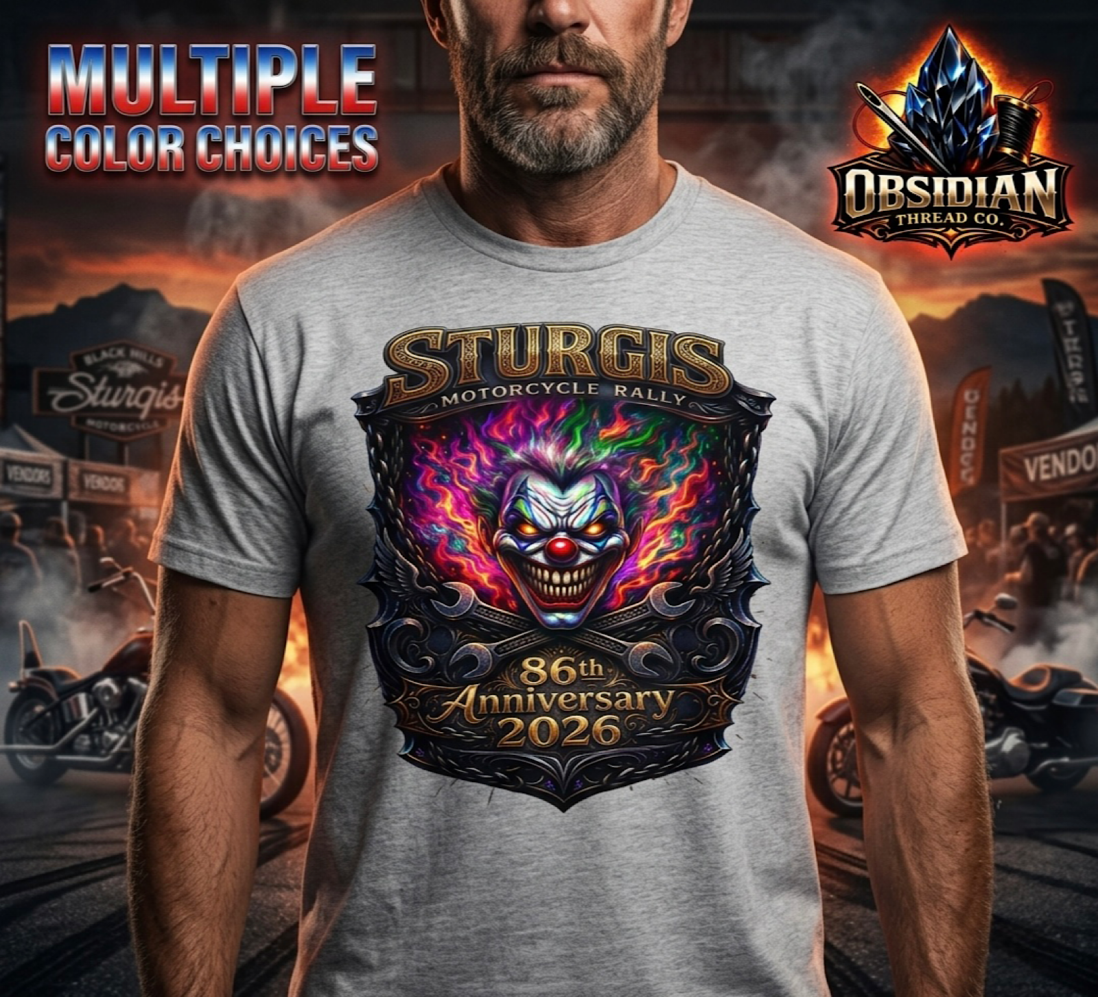 Sturgis 2026 Shirt 86th Anniversary Motorcycle Rally Biker Clown Tee No Harley color preview 3