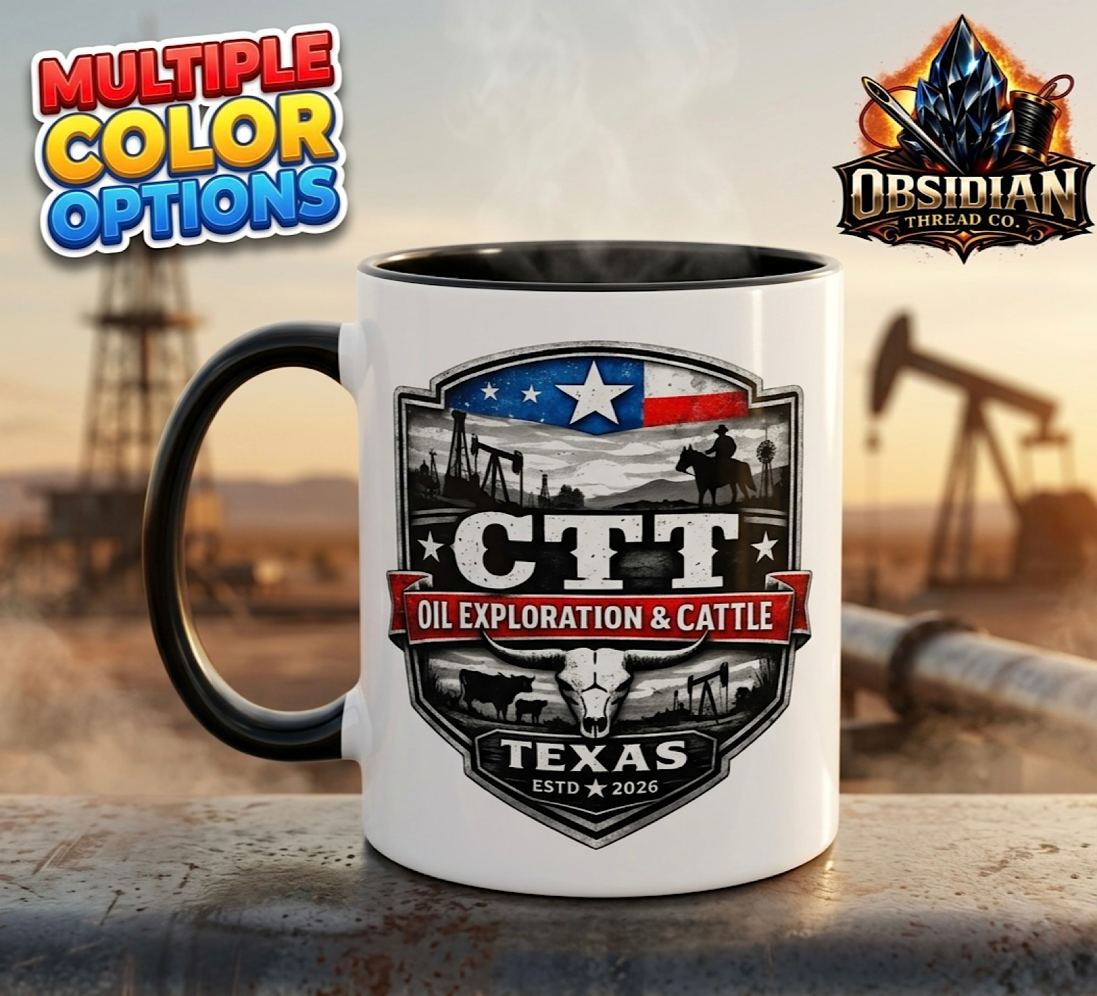 CTT Texas Oilfield M-Tex Oil Coffee Mug Landman Patch Cafe Oil Exploration Cup color preview 2