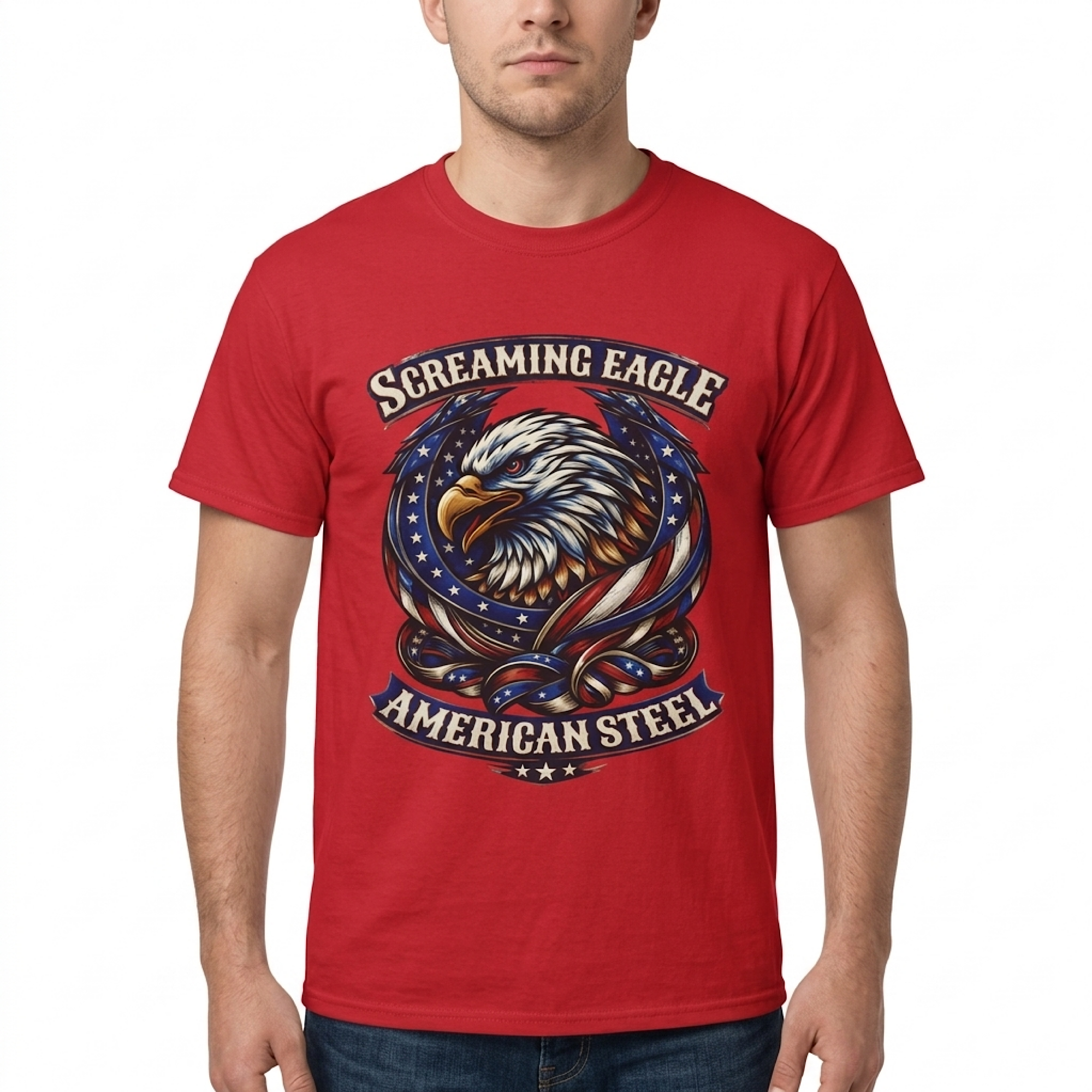 Screaming Eagle American Steel T-Shirt | Bald Eagle, USA Flag, Patriotic color preview 3