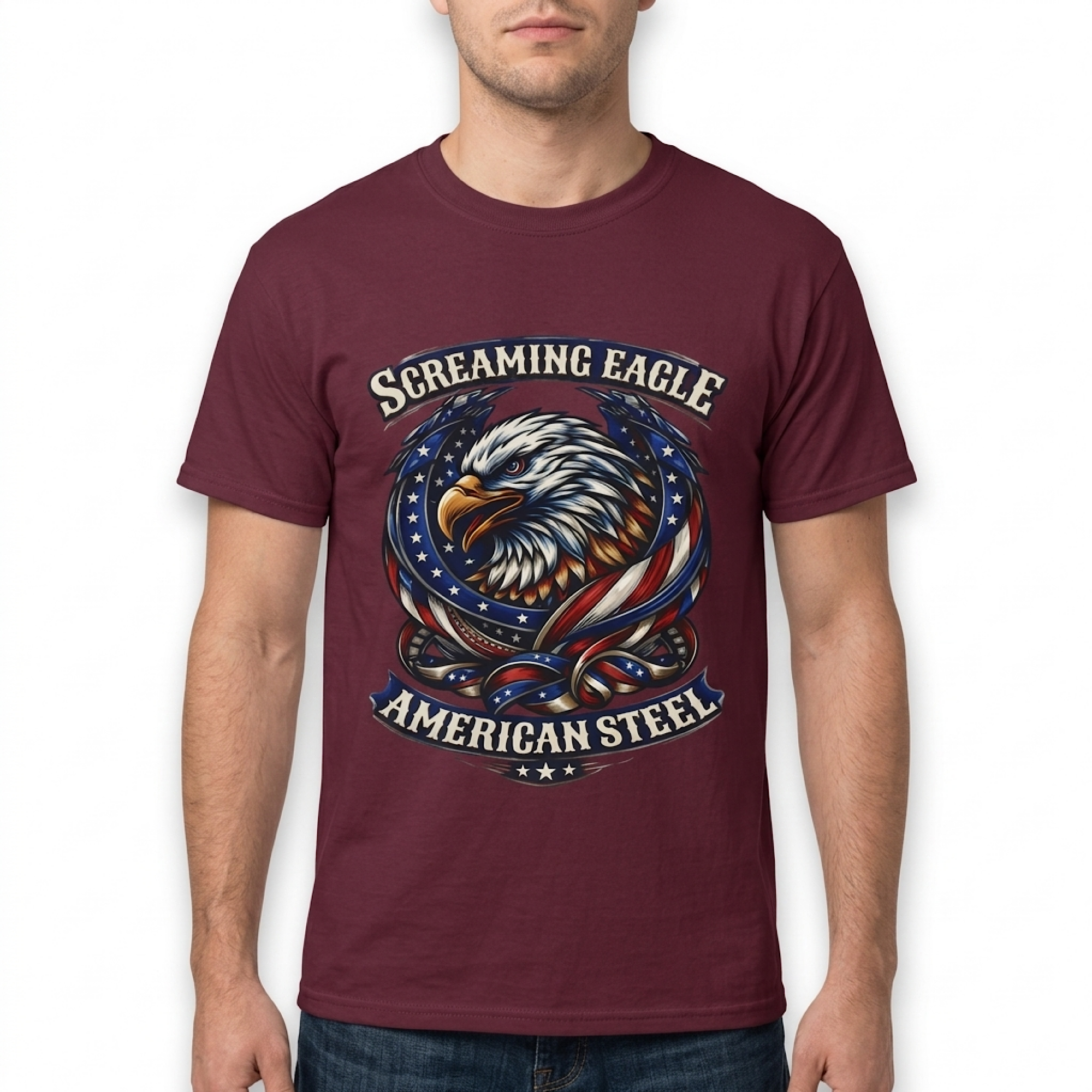 Screaming Eagle American Steel T-Shirt | Bald Eagle, USA Flag, Patriotic color preview 2