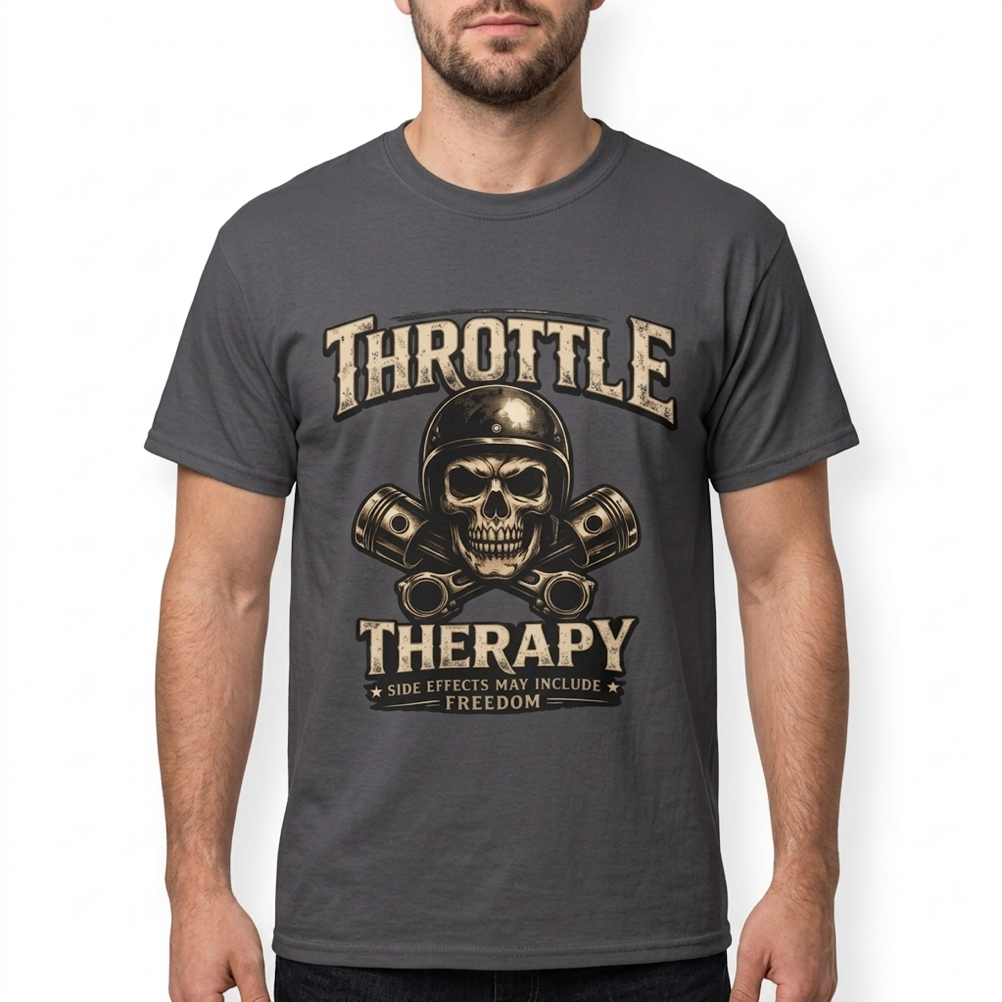 Throttle Therapy Skull Helmet T-Shirt | Motorcycle Biker Design color preview 2