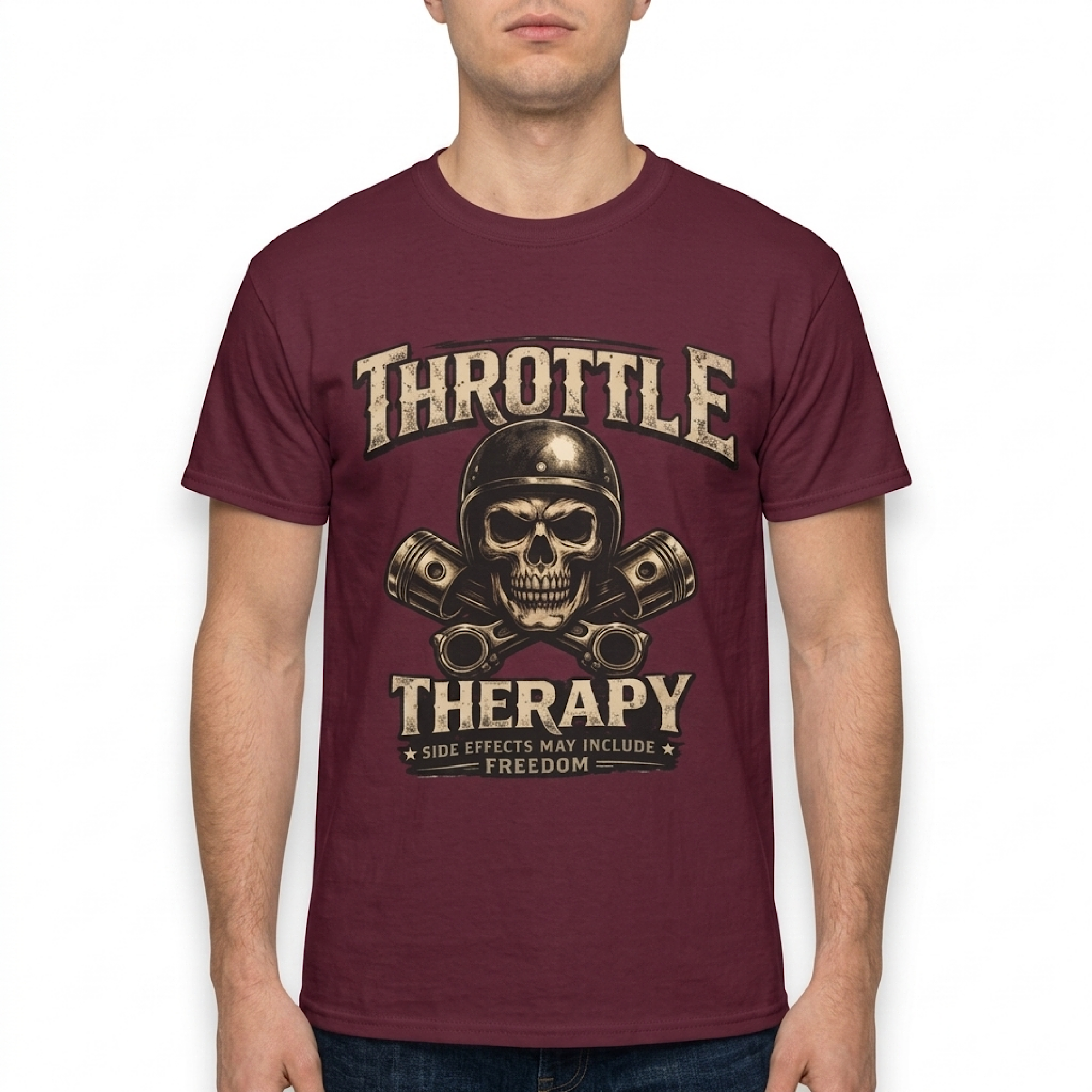 Throttle Therapy Skull Helmet T-Shirt | Motorcycle Biker Design color preview 3