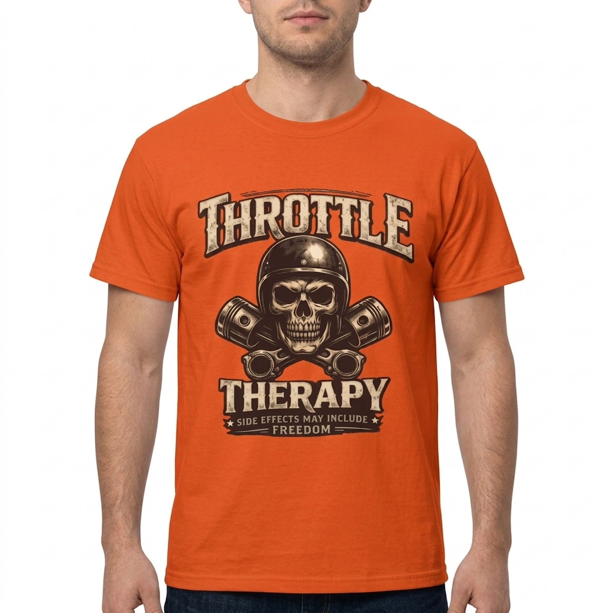 Throttle Therapy Skull Helmet T-Shirt | Motorcycle Biker Design color preview 4