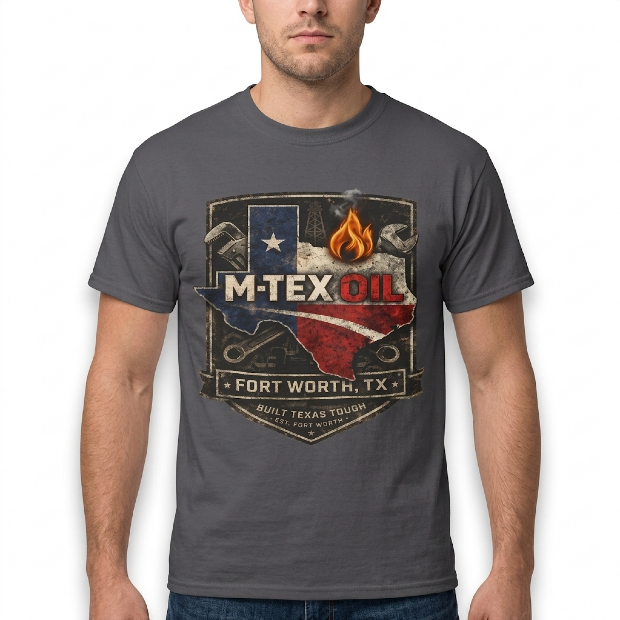 M-Tex Oil Company Landman Shirt – Fort Worth Texas Oilfield T-Shirt – Roughneck Patch Oil Rig Graphic Patch Merch Tee color preview 2