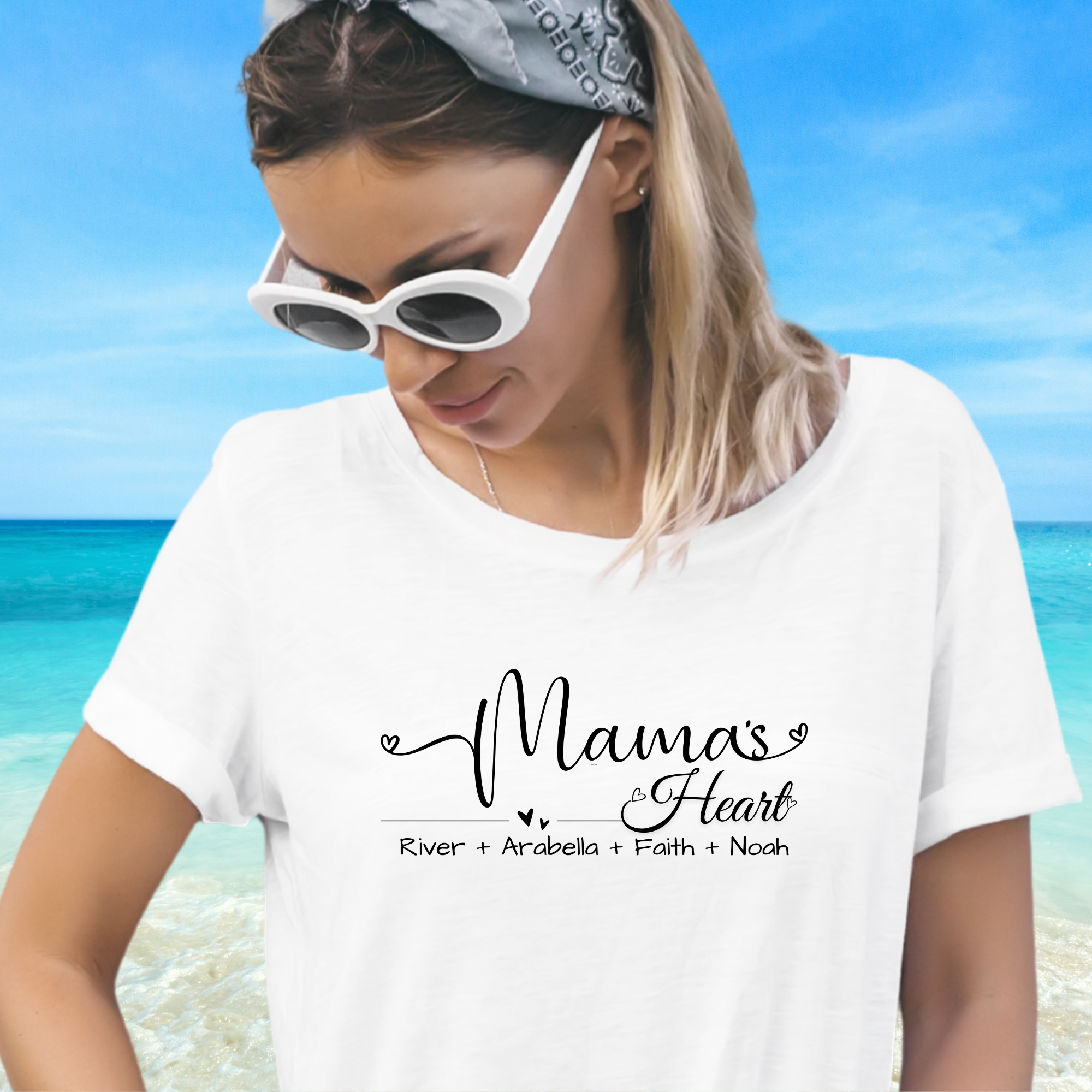 Custom Mama Shirt with Kids Names, Personalized Hearts Mom Tee, Mother's Day Gift, Triche Treasures