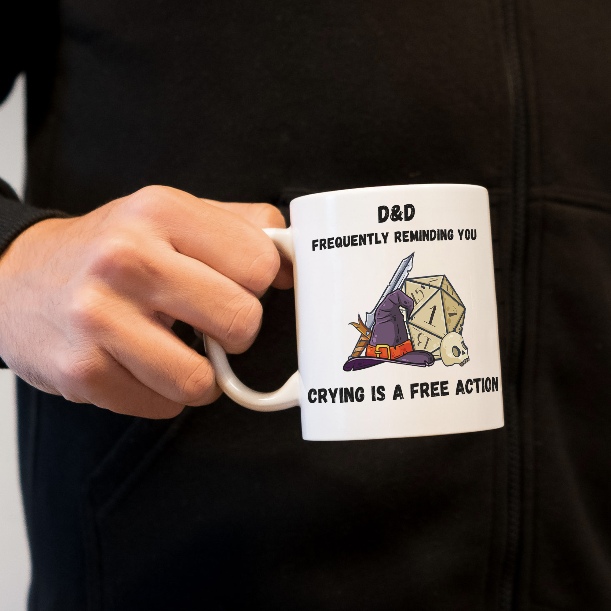 Crying is a Free Action Dungeons and Dragons Mug | D20 Dice Mug | D20 Coffee Mug | Guess I'll Die | Natural 1 | DM gifts image 2