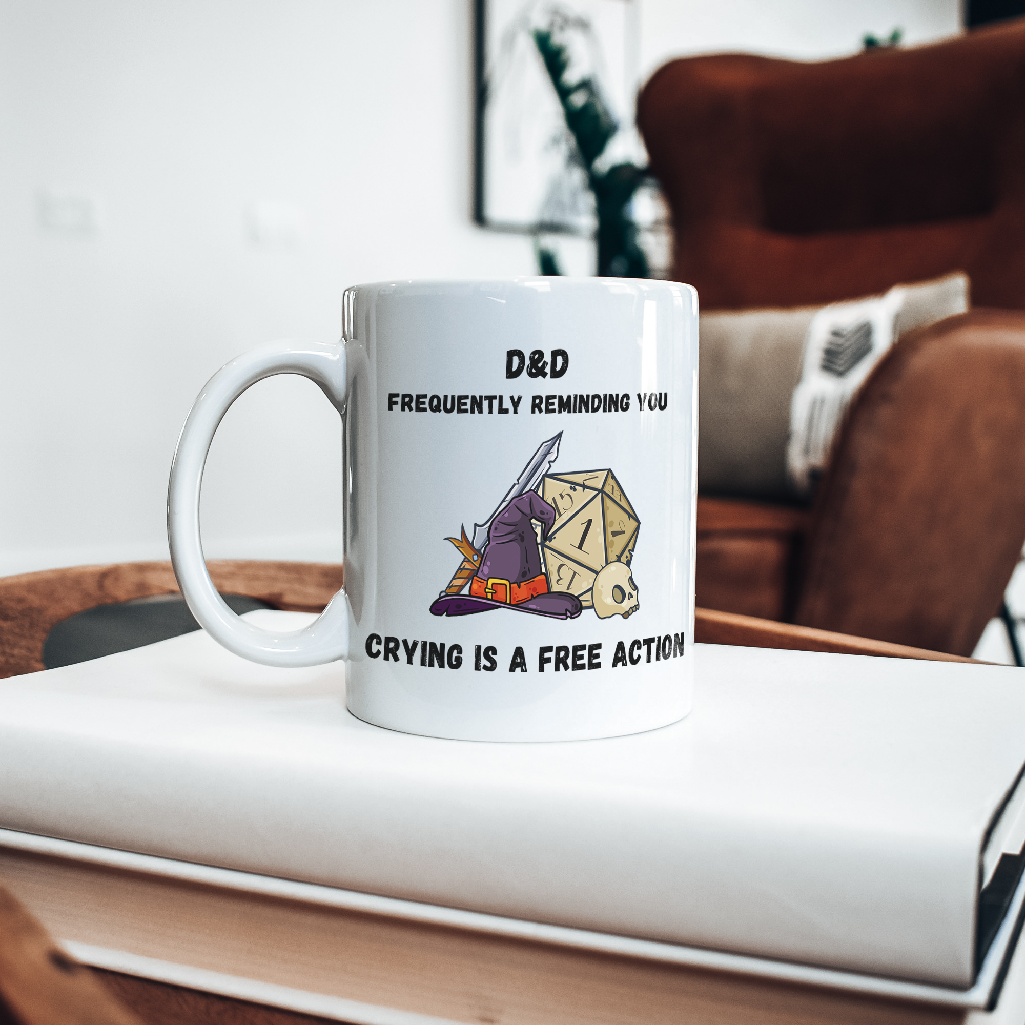 Crying is a Free Action Dungeons and Dragons Mug | D20 Dice Mug | D20 Coffee Mug | Guess I'll Die | Natural 1 | DM gifts