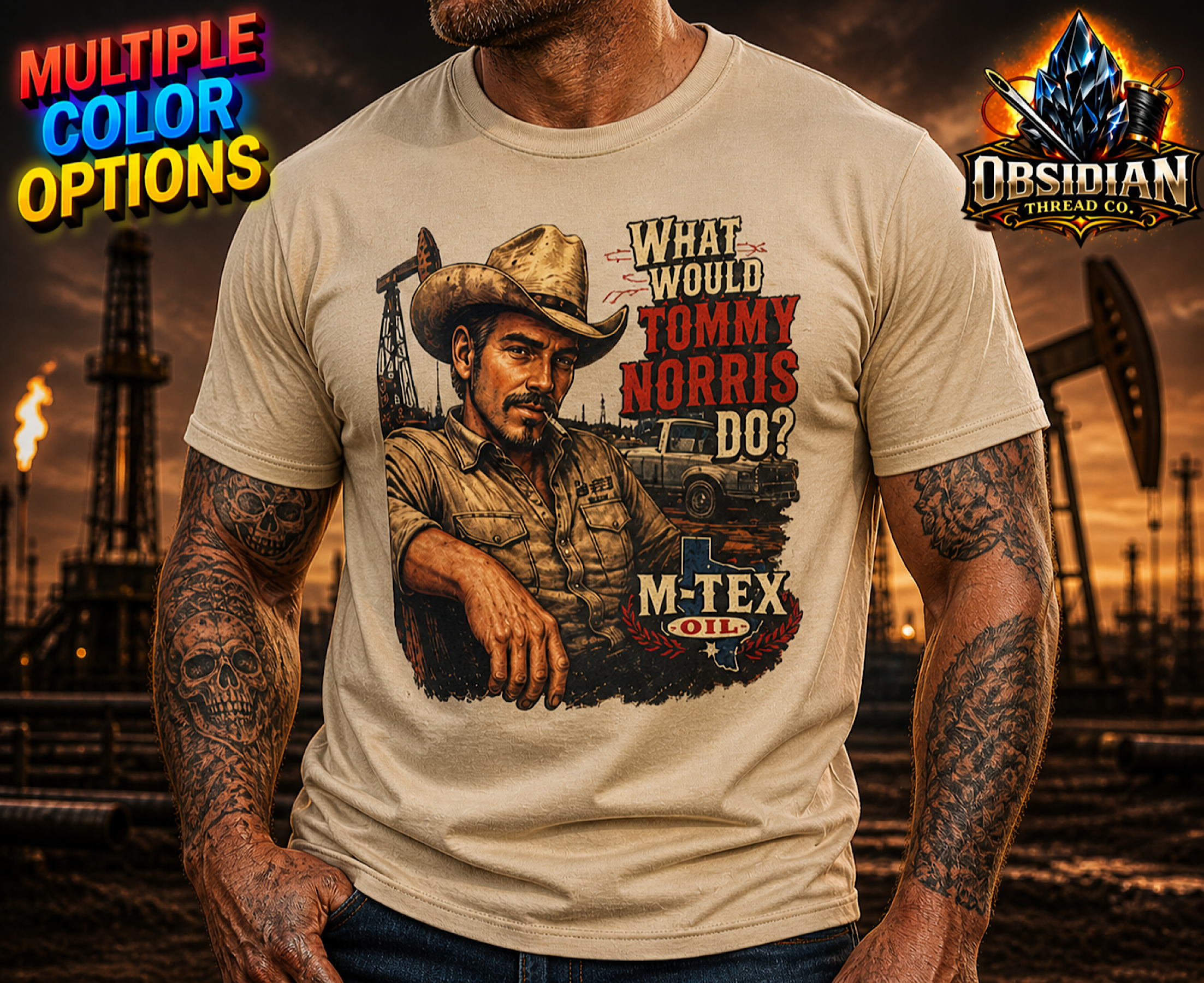 M-Tex Oil Shirt What Would Tommy Norris Do Landman Patch Cafe Tee Gift color preview 4