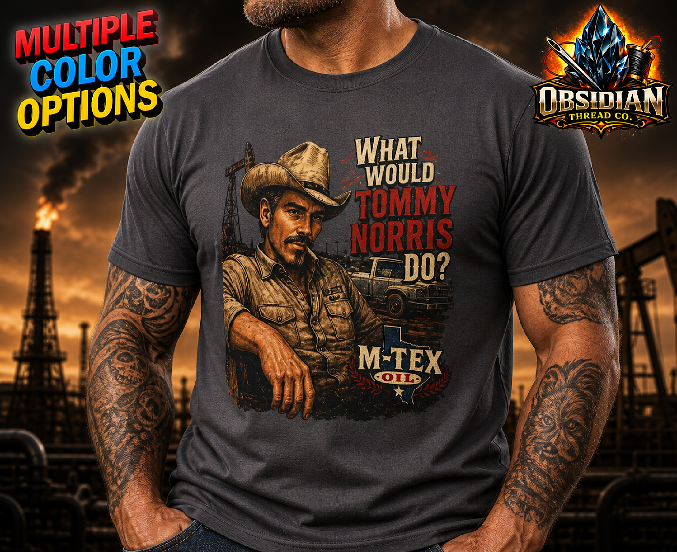 M-Tex Oil Shirt What Would Tommy Norris Do Landman Patch Cafe Tee Gift color preview 2
