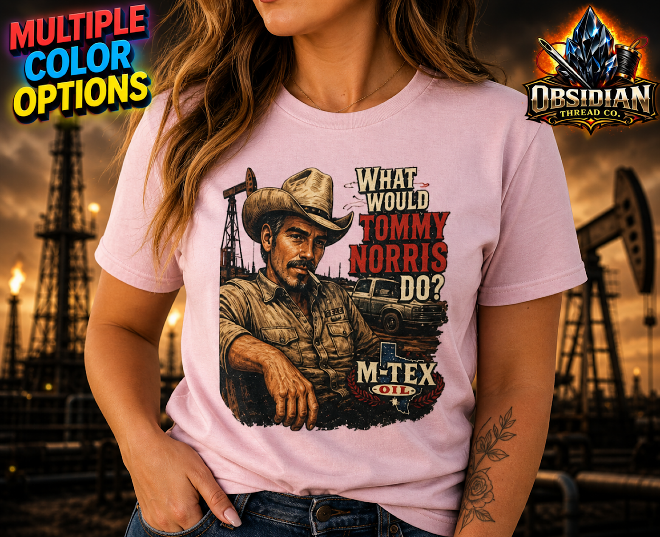 M-Tex Oil Shirt What Would Tommy Norris Do Landman Patch Cafe Tee Gift color preview 3