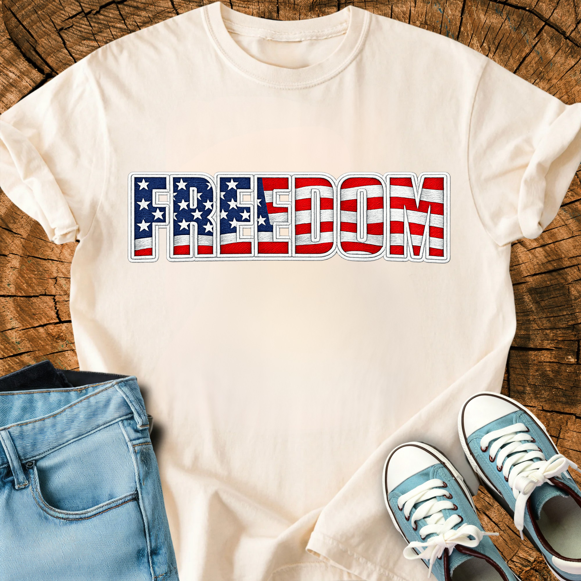 Freedom Embroidered Style Graphic Shirt, 250th Anniversary 4th of July Tee, College Merch Varsity Design, Graduation Gift, Triche Treasures
