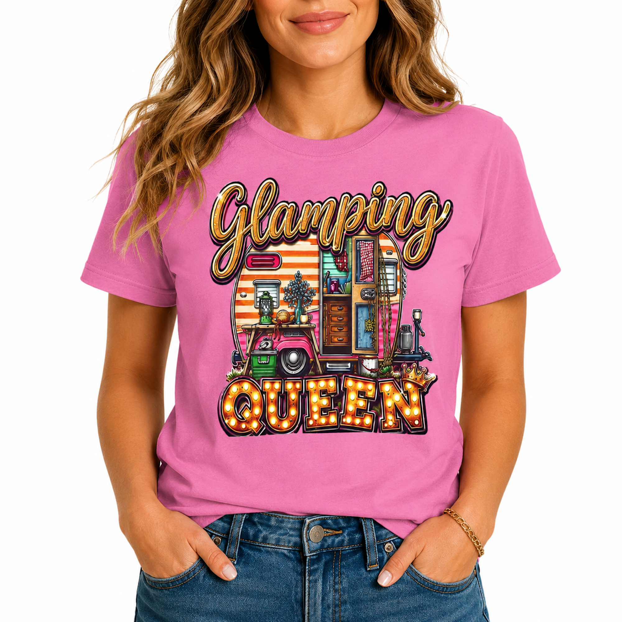 Glamping Queen Shirt for Women Funny Camping T-Shirt Retro Camper RV Glamper Camping Life Tee For Mom Wife color preview 3