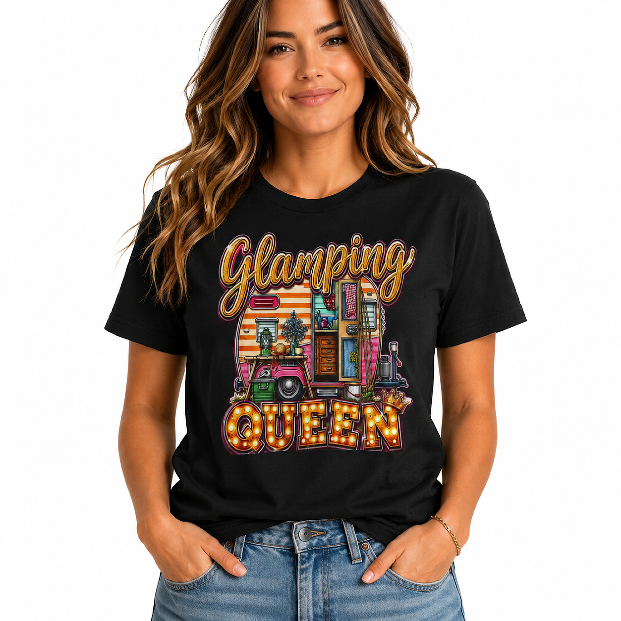 Glamping Queen Shirt for Women Funny Camping T-Shirt Retro Camper RV Glamper Camping Life Tee For Mom Wife color preview 4