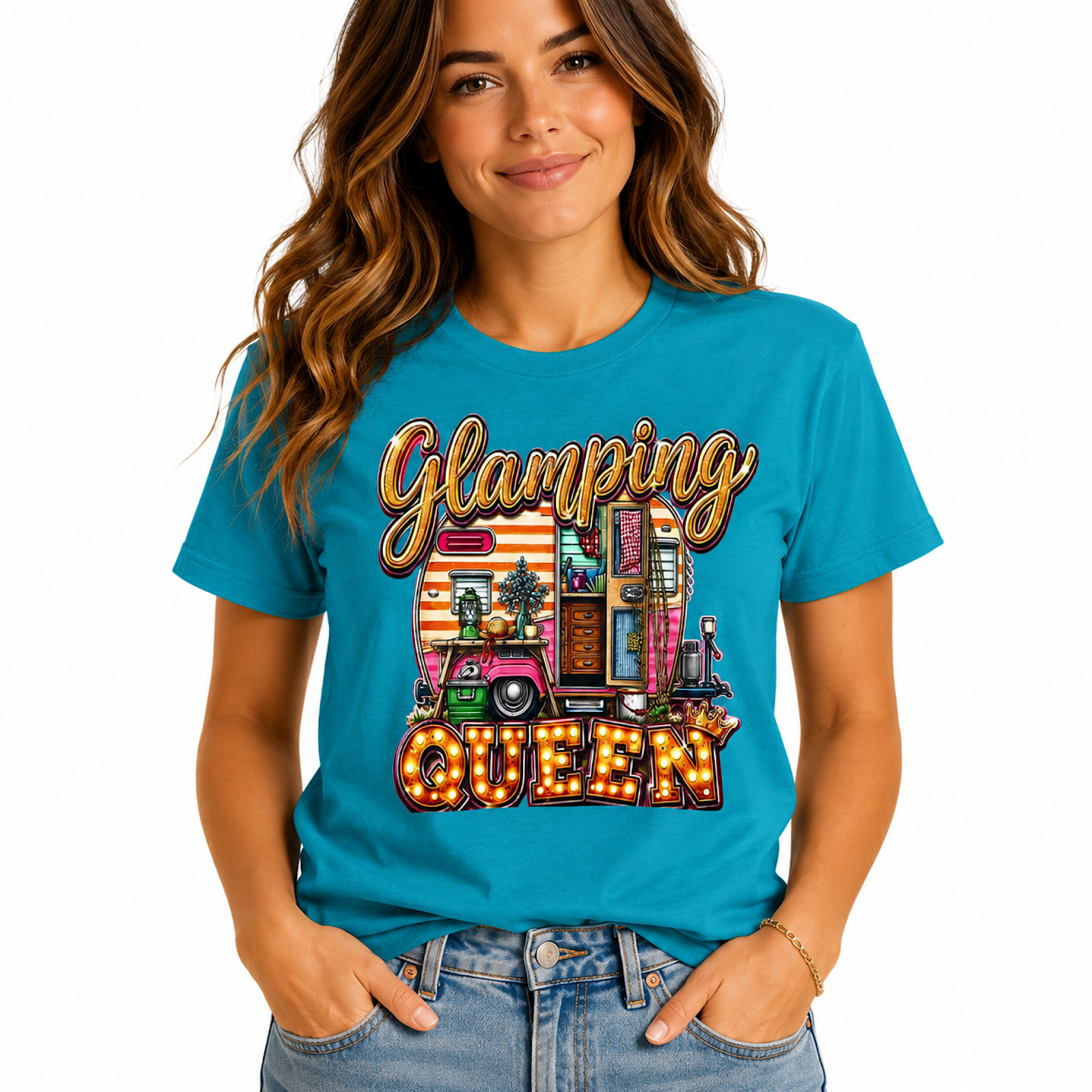 Glamping Queen Shirt for Women Funny Camping T-Shirt Retro Camper RV Glamper Camping Life Tee For Mom Wife product preview