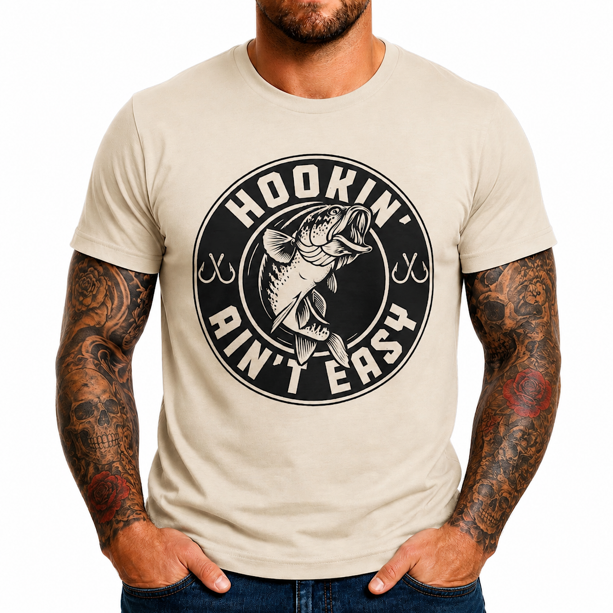 Hookin Aint Easy Fishing Shirt Men Funny Bass Fishing T-Shirt Fisherman Graphic Tee Outdoor Apparel color preview 3