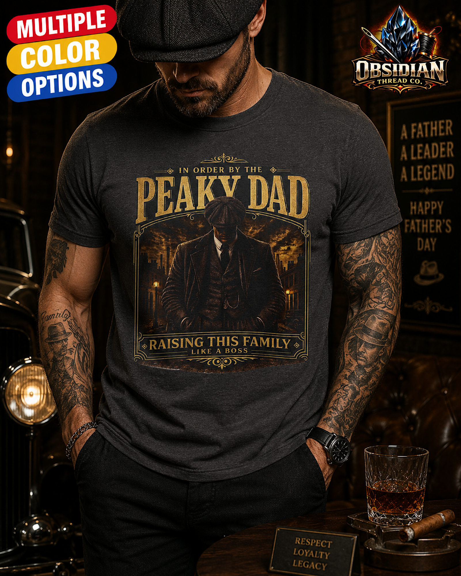 Peaky Dad Shirt Funny Fathers Day Mafia Dad T-Shirt Mob Boss Family Man Graphic Tee for Men color preview 3