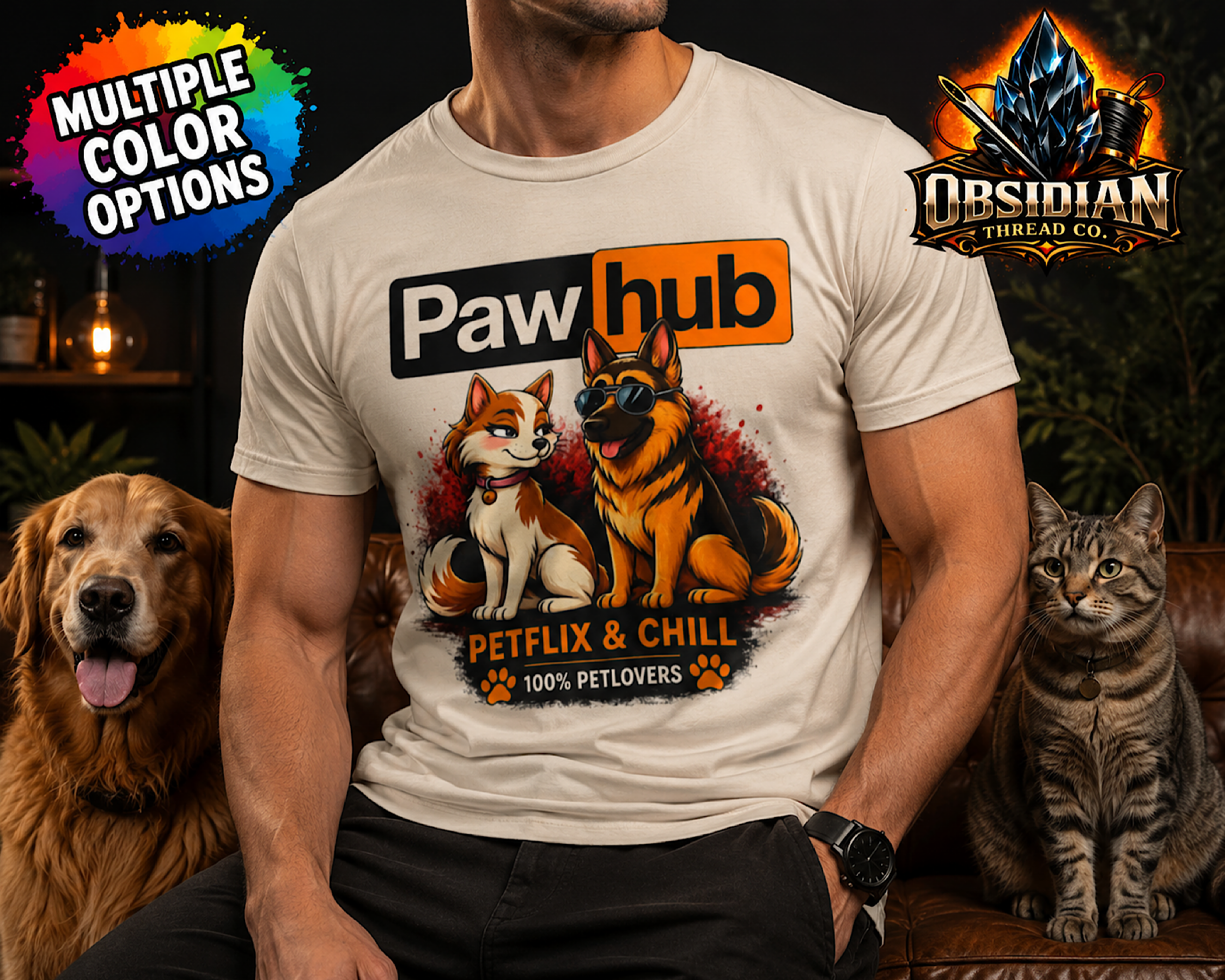 Paw Hub Pet Lovers Shirt Funny Dog Cat Lover Tee Petflix &amp; Chill Graphic Shirt color preview 4