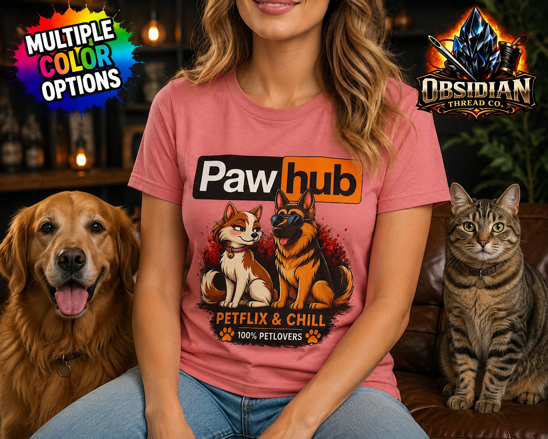 Paw Hub Pet Lovers Shirt Funny Dog Cat Lover Tee Petflix &amp; Chill Graphic Shirt color preview 2