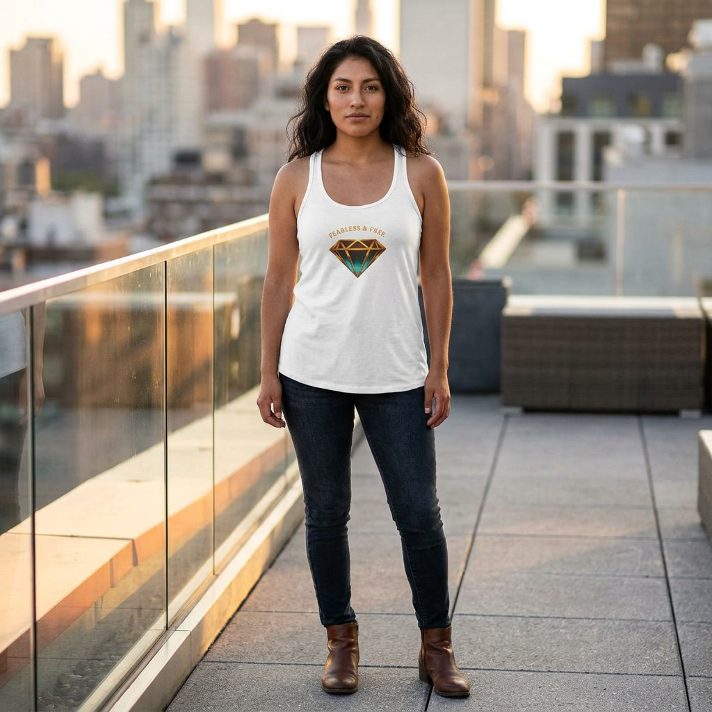 Fearless and Free — Diamond Echo Crown Arc Edition — Women's Flowy Racerback
